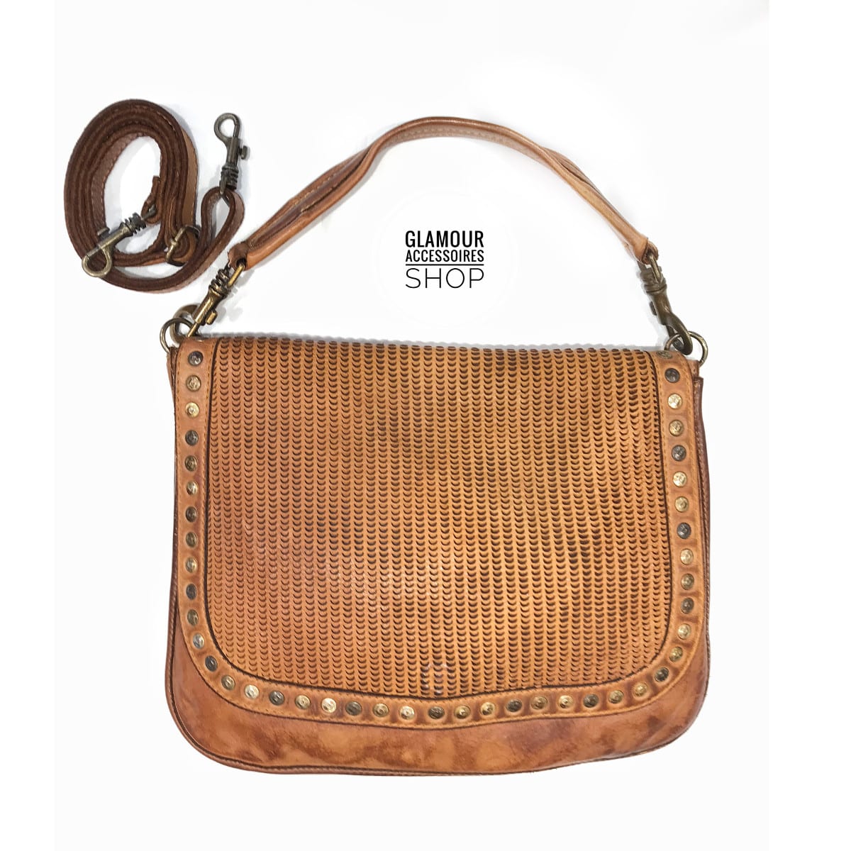 BORSA donna vera pelle laserata borchiata MADE IN ITALY vintage - immagine 3