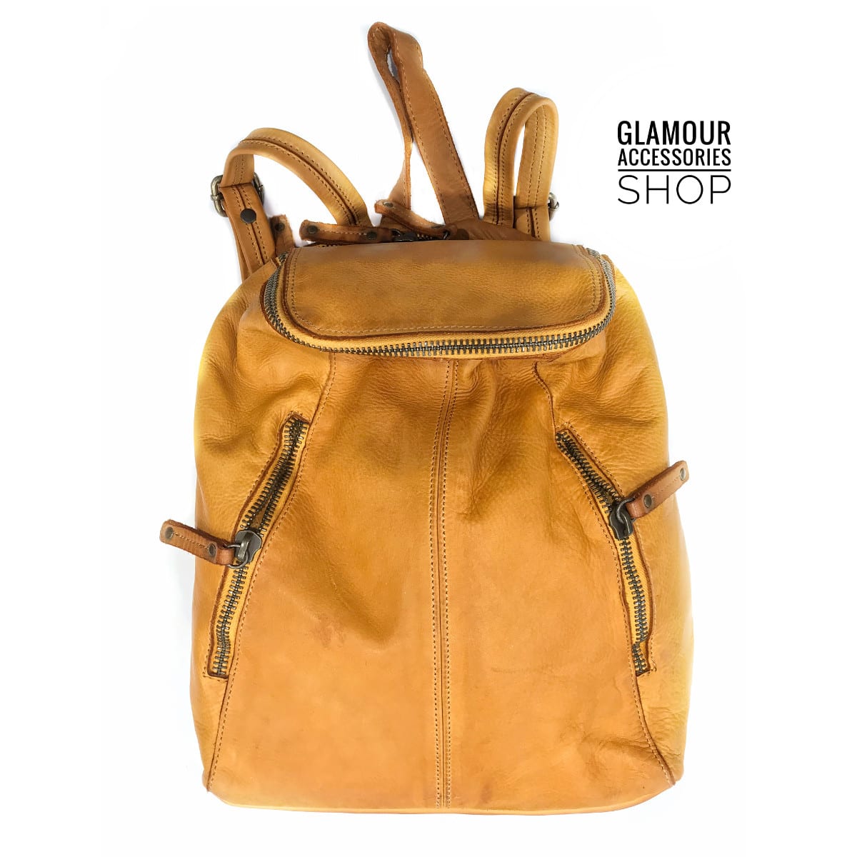 ZAINO uomo donna 5 zip vera pelle lavata vintage MADE IN ITALY - AMALFI - immagine 2