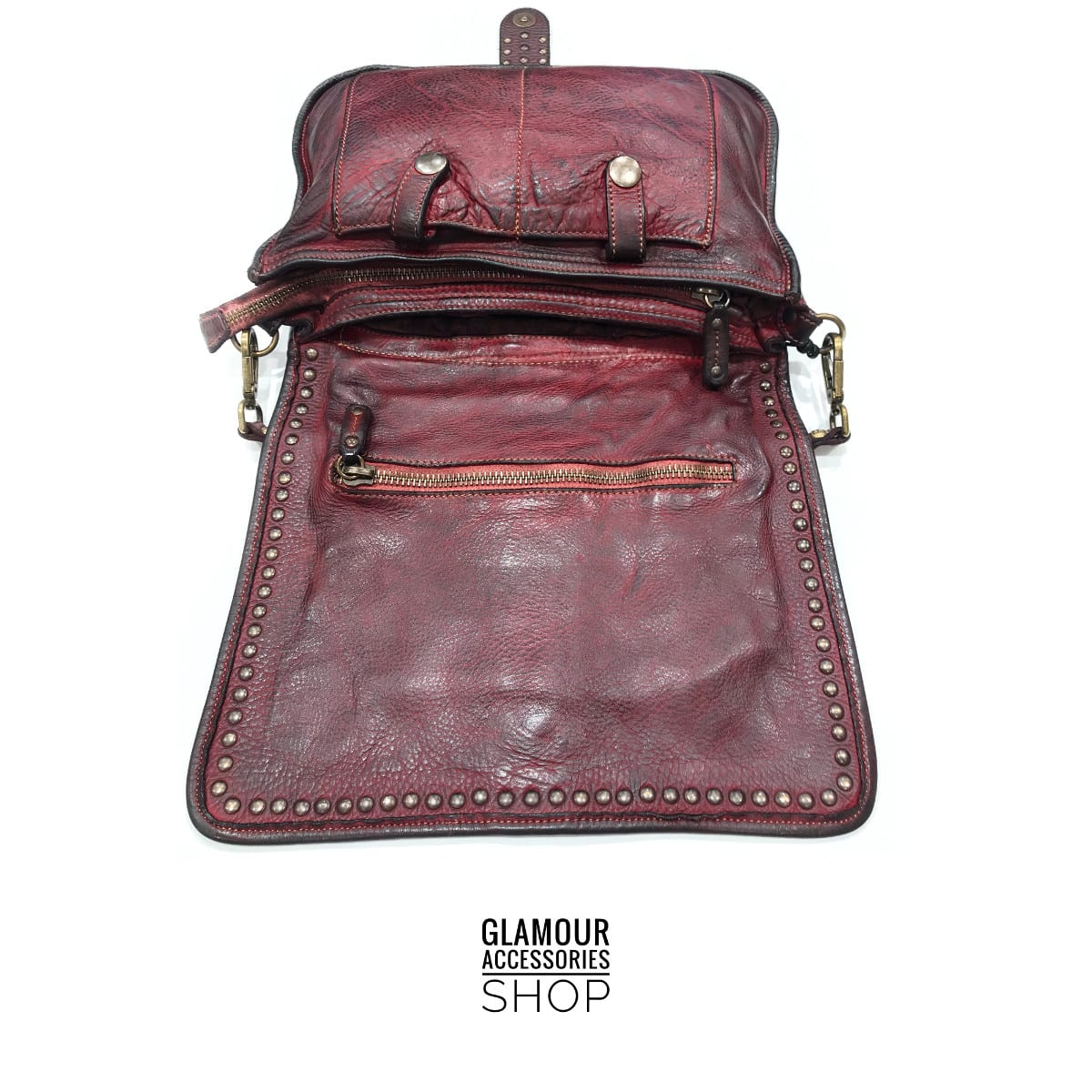 Borsa donna patta borchiata Bayside vera pelle vintage MADE IN ITALY maxi Elody 2 - immagine 3