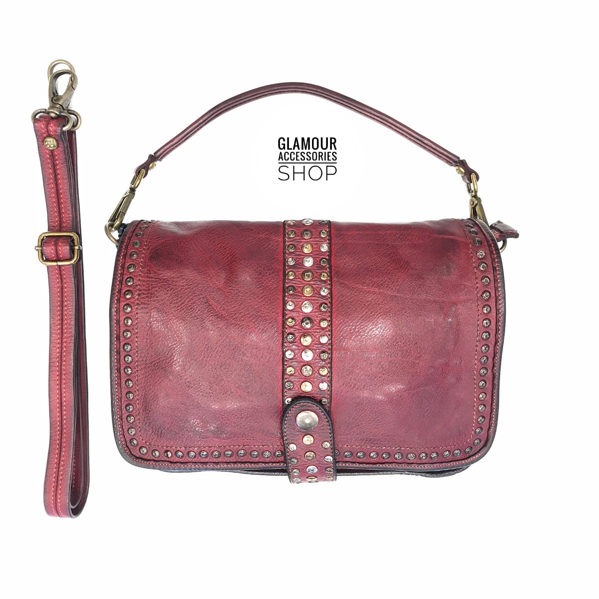 Borsa donna patta borchiata Bayside vera pelle vintage MADE IN ITALY maxi Elody 2 - immagine 4