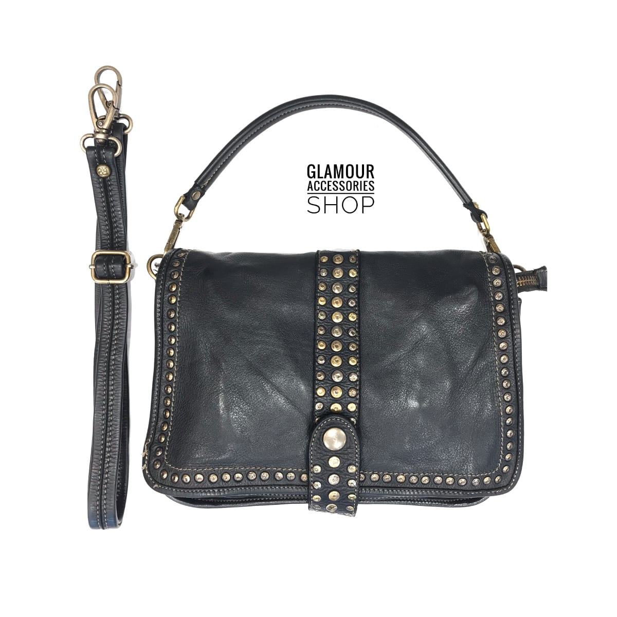 Borsa donna patta borchiata Bayside vera pelle vintage MADE IN ITALY maxi Elody 2 - immagine 6