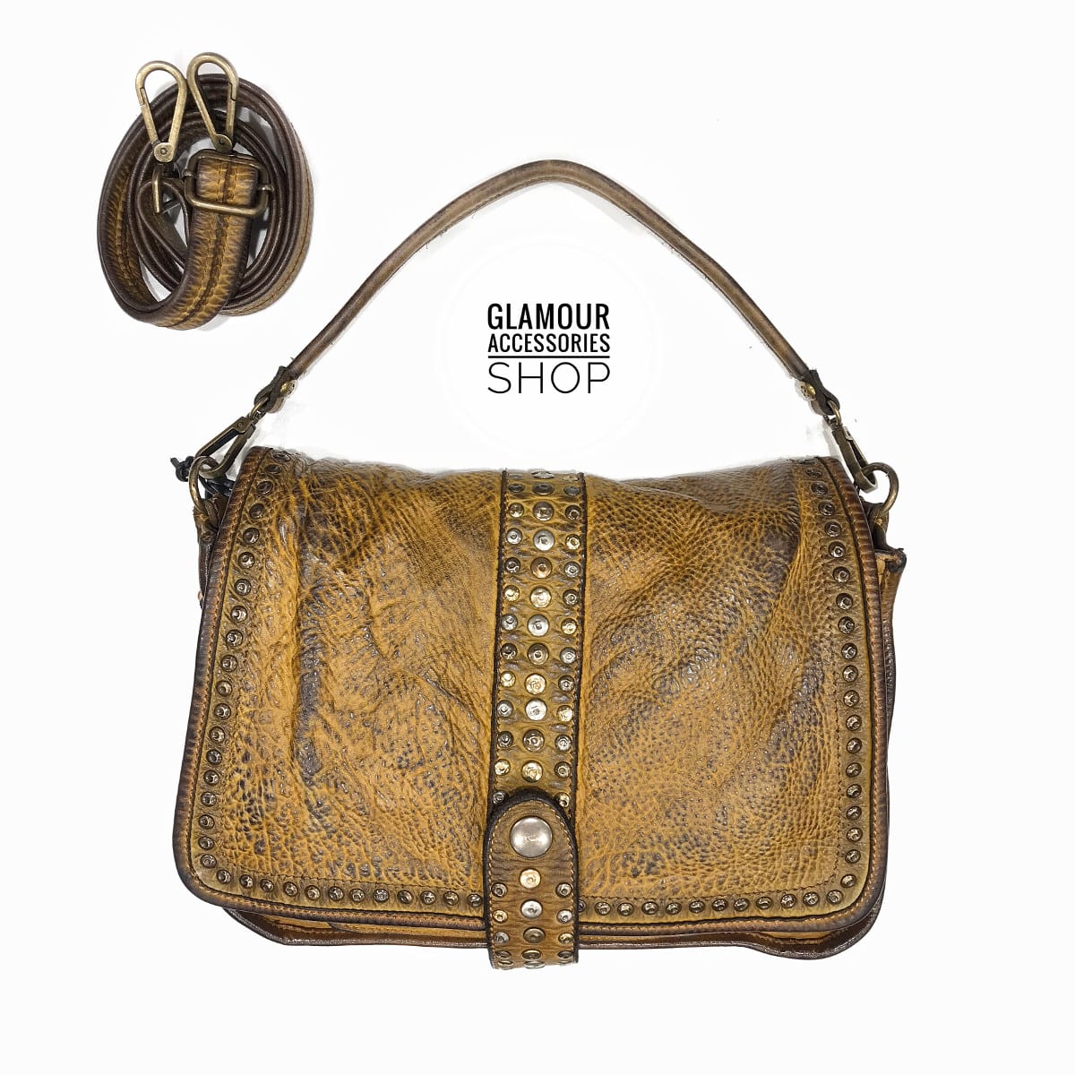 Borsa donna patta borchiata Bayside vera pelle vintage MADE IN ITALY maxi Elody 2 - immagine 7
