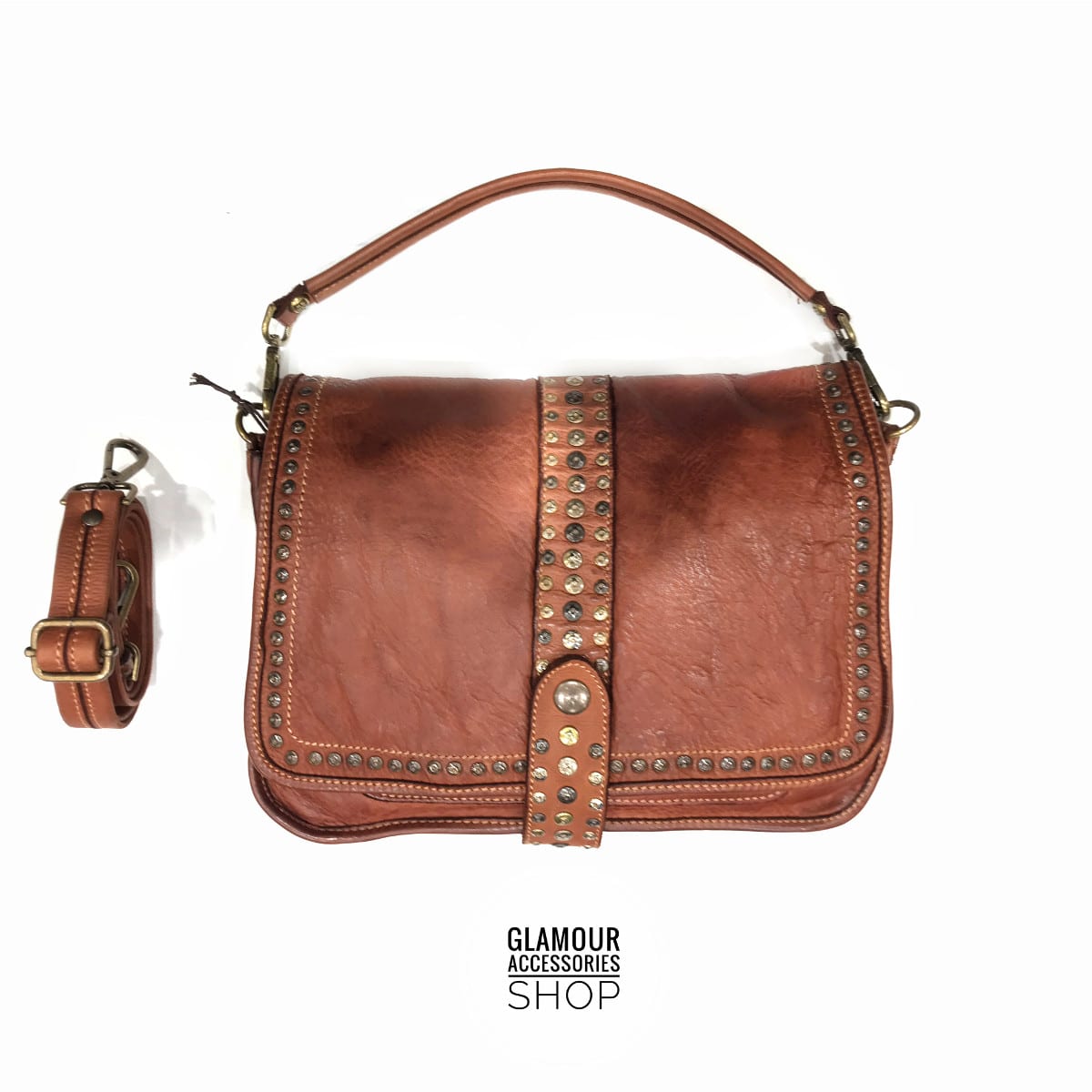 Borsa donna patta borchiata Bayside vera pelle vintage MADE IN ITALY maxi Elody 2 - immagine 11
