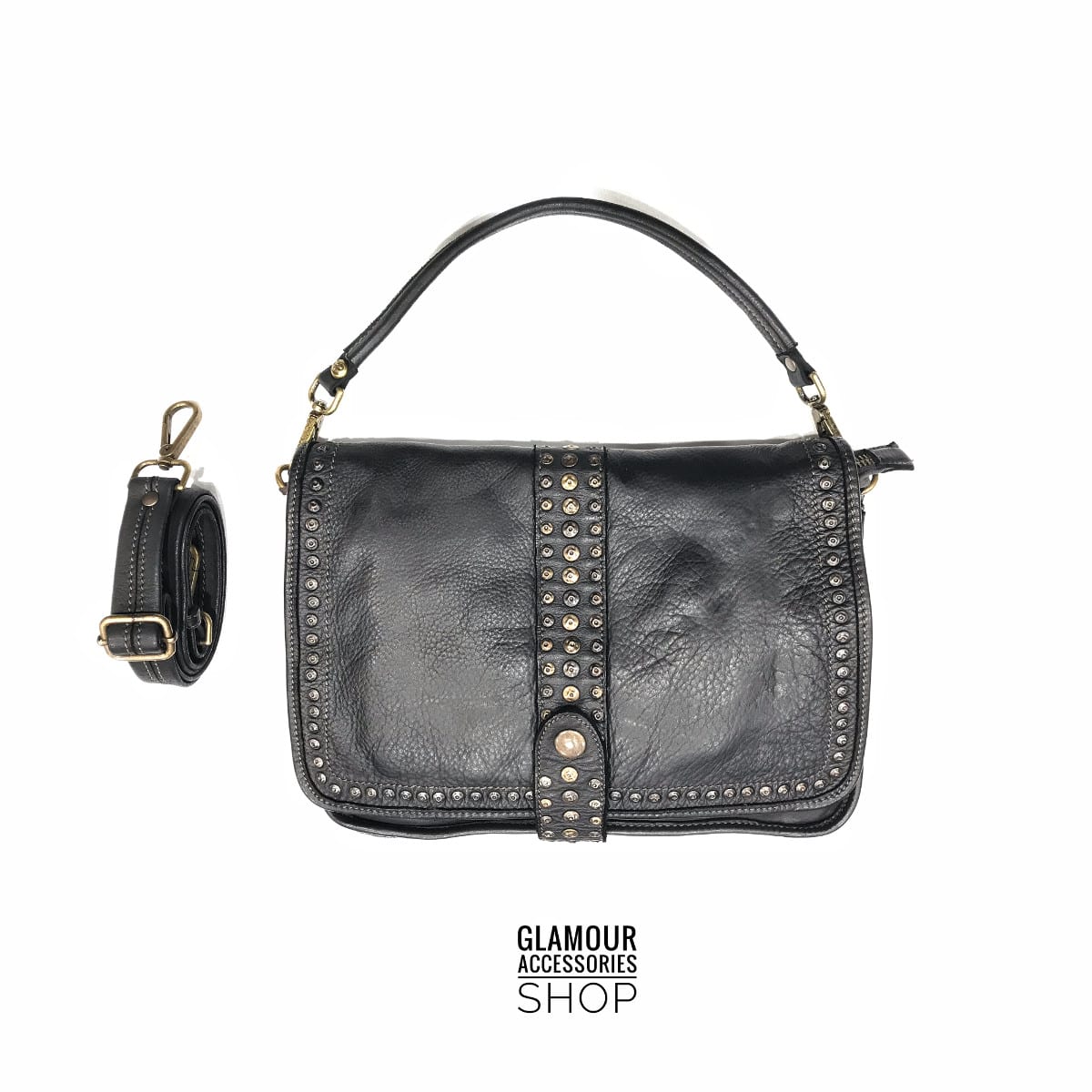 Borsa donna patta borchiata Bayside vera pelle vintage MADE IN ITALY maxi Elody 2 - immagine 12