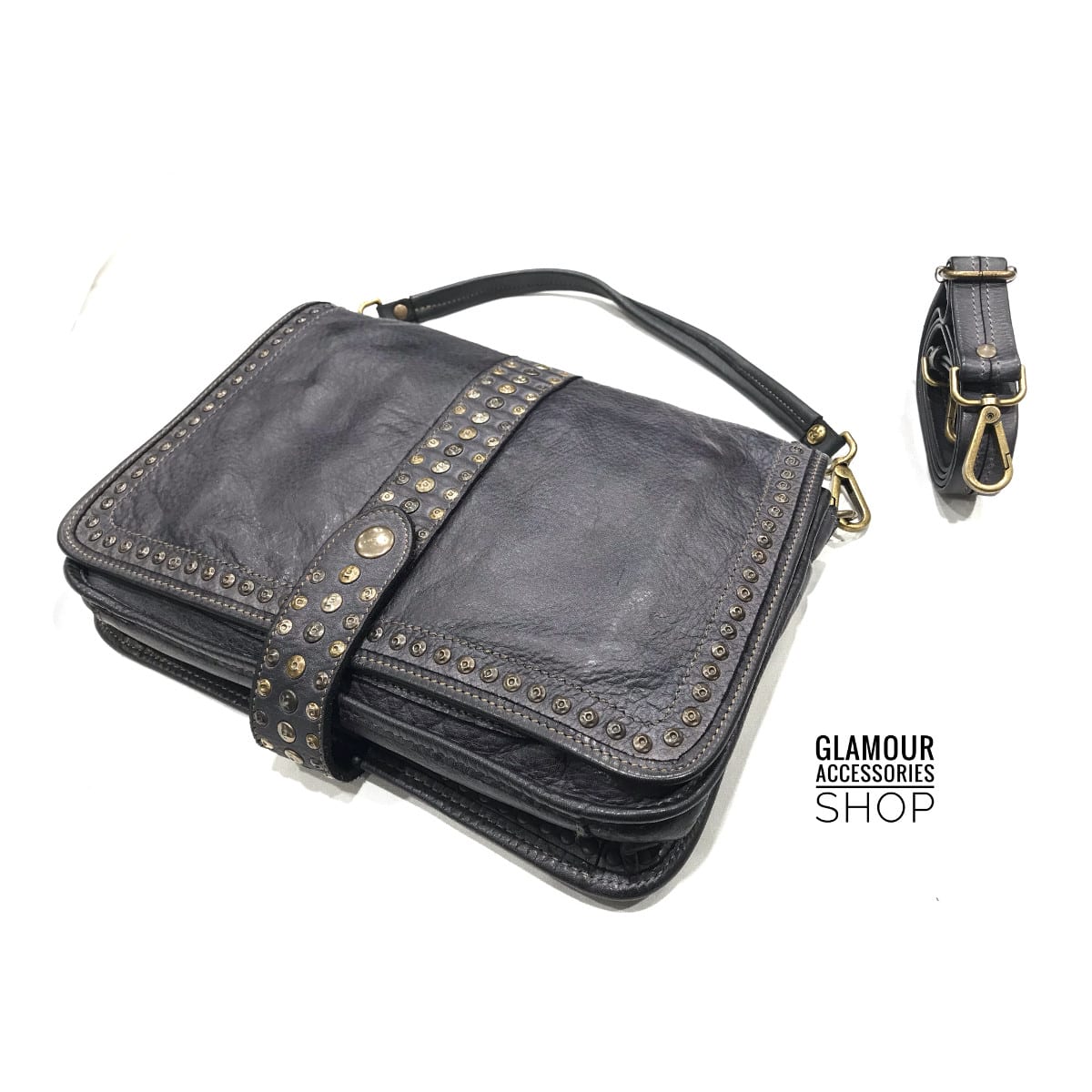 Borsa donna patta borchiata Bayside vera pelle vintage MADE IN ITALY maxi Elody 2 - immagine 13
