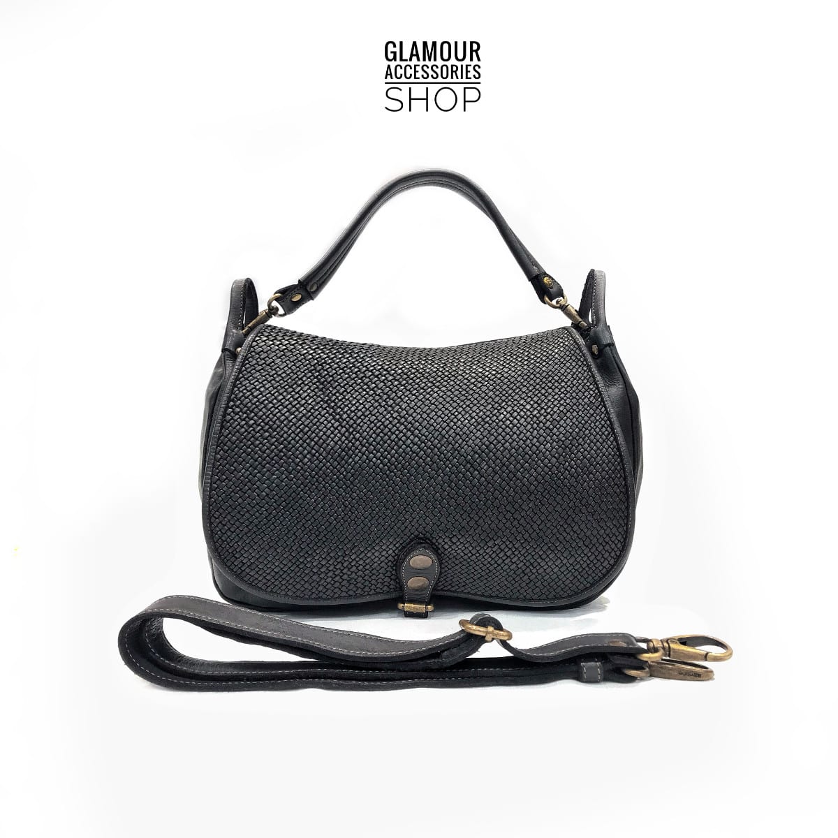 Borsa donna tracolla maxi vera pelle patta intrecciata MADE IN ITALY - immagine 2