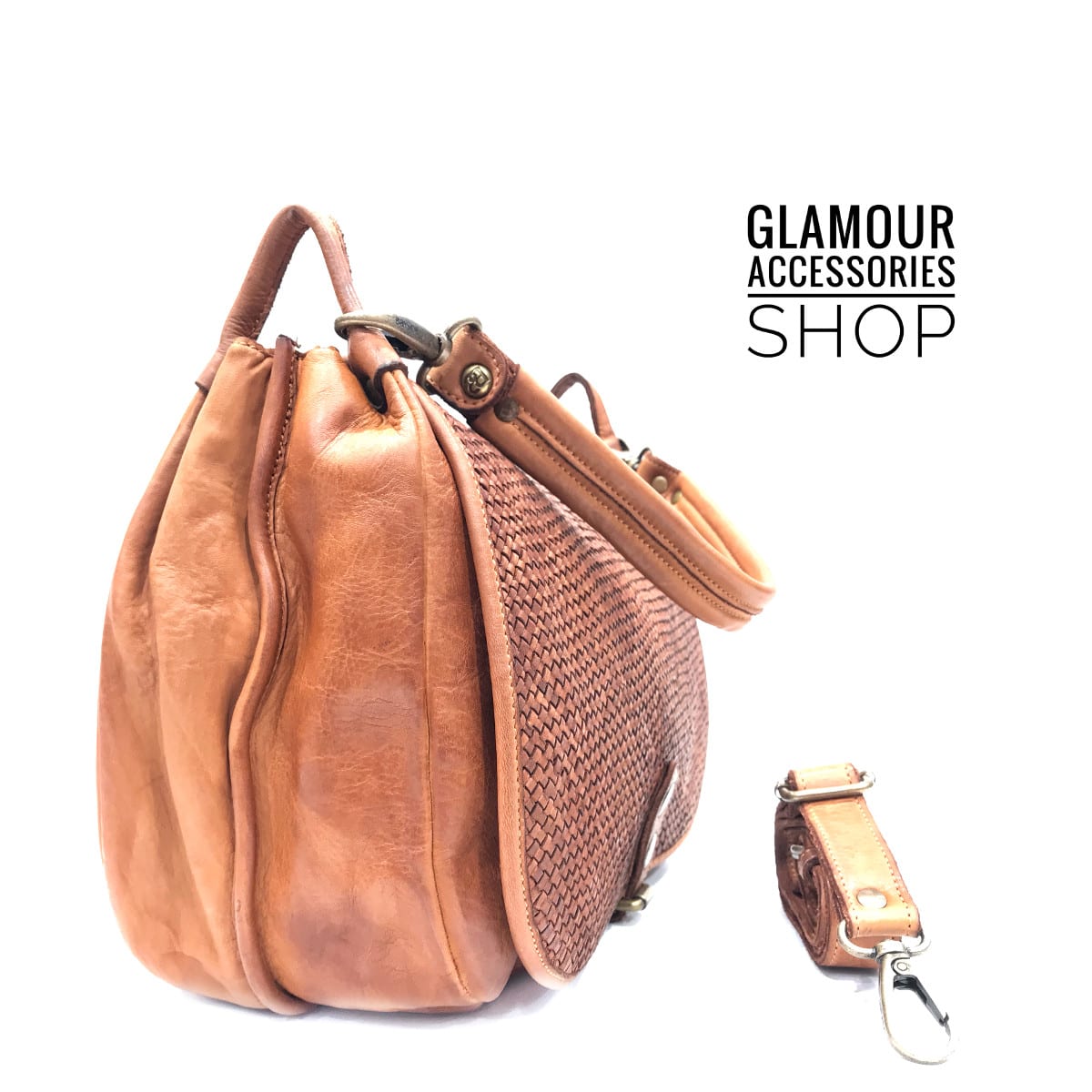 Borsa donna tracolla maxi vera pelle patta intrecciata MADE IN ITALY - immagine 8