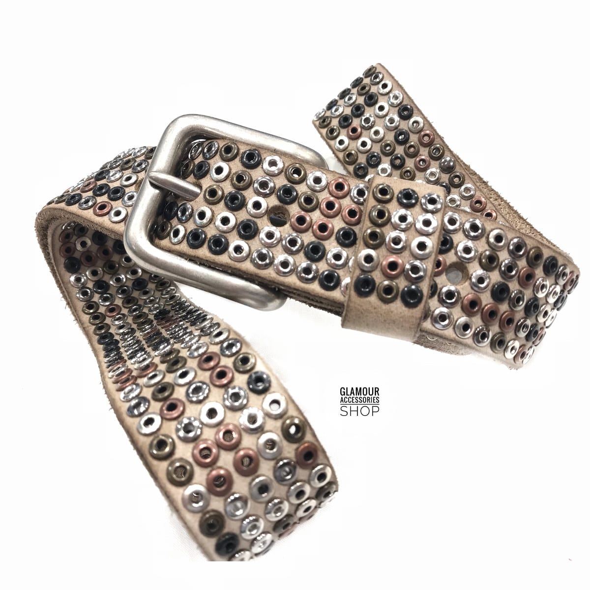 Cintura uomo donna vera pelle borchie forate MADE IN ITALY Spello - immagine 2
