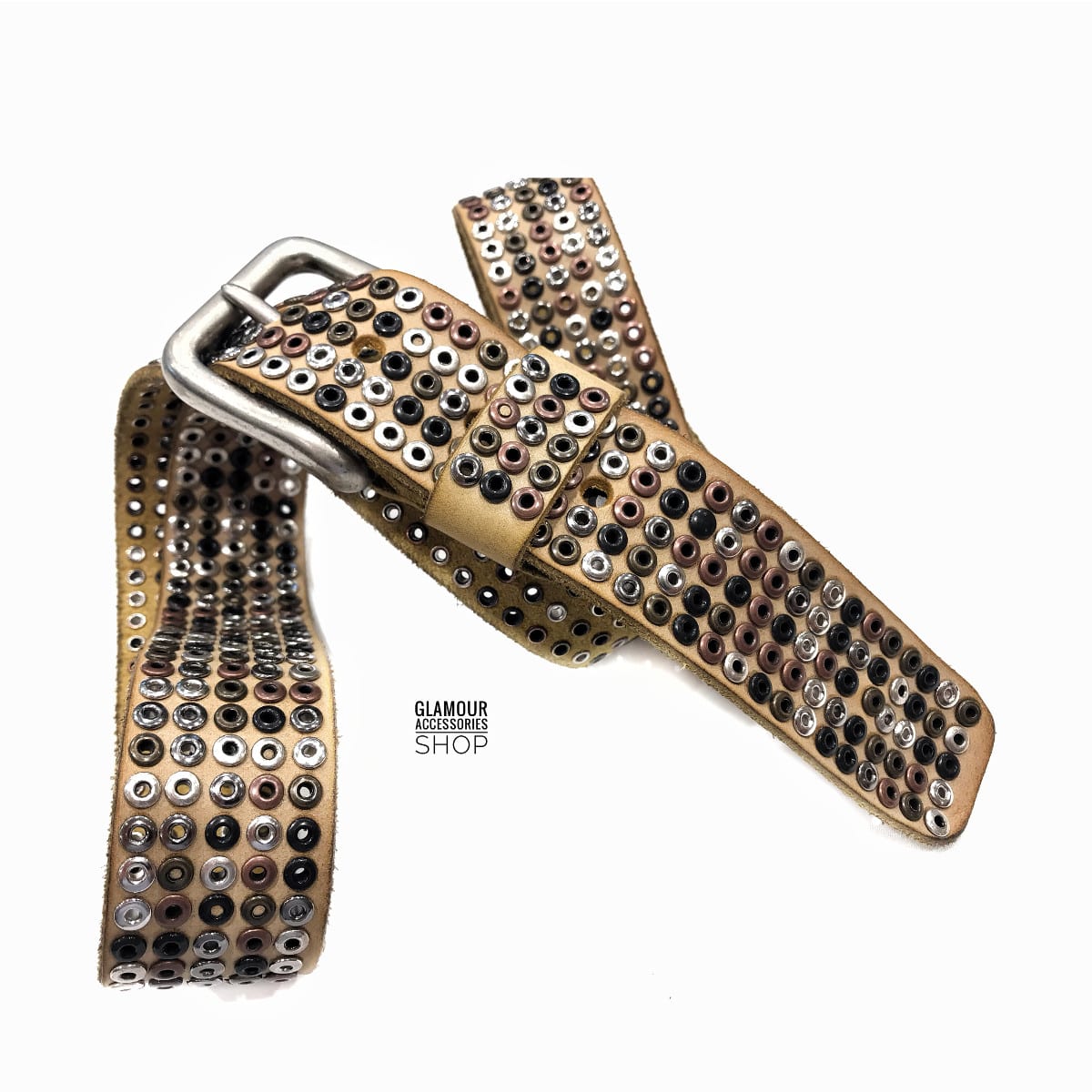 Cintura uomo donna vera pelle borchie forate MADE IN ITALY Spello - immagine 6