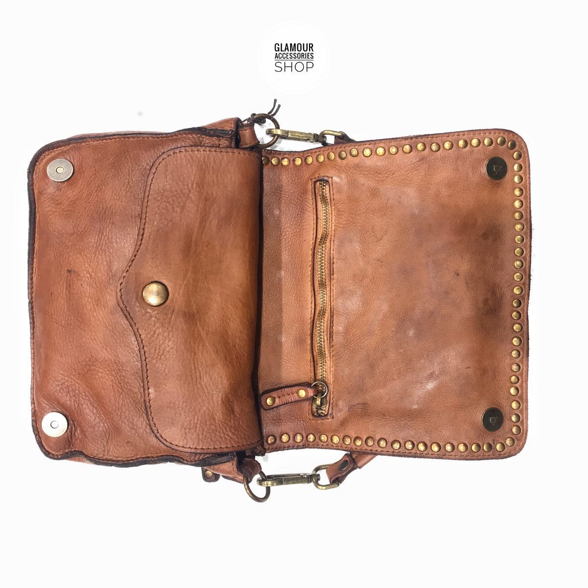Borsa MADE IN ITALY donna patta frontale pelle laserata borchiata con turchese Camilla - immagine 4
