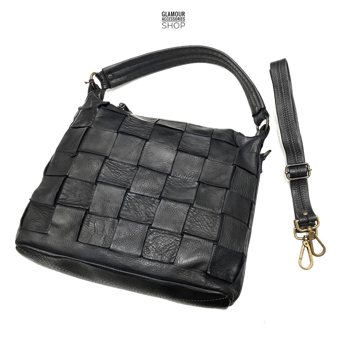BORSA sacca donna vera pelle intreccio largo MADE IN ITALY Sofy - immagine 3