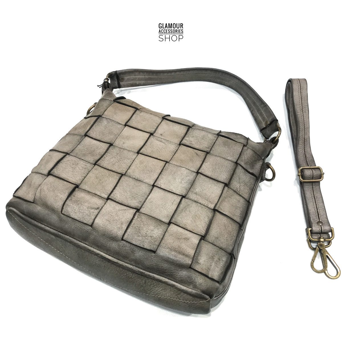 BORSA sacca donna vera pelle intreccio largo MADE IN ITALY Sofy - immagine 2