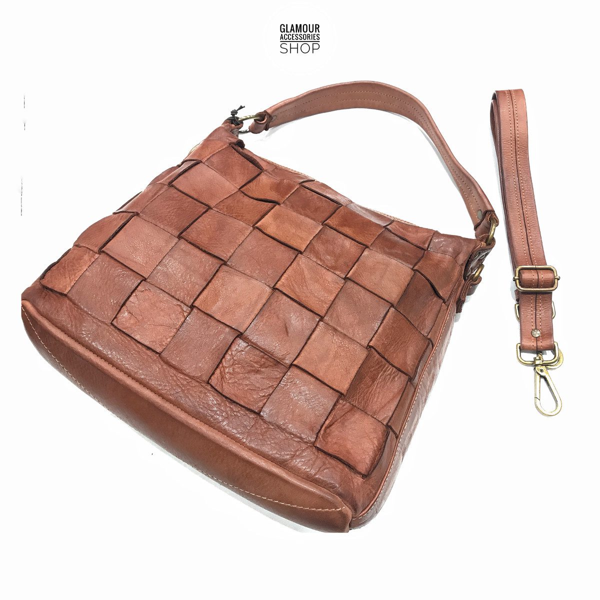 BORSA sacca donna vera pelle intreccio largo MADE IN ITALY Sofy