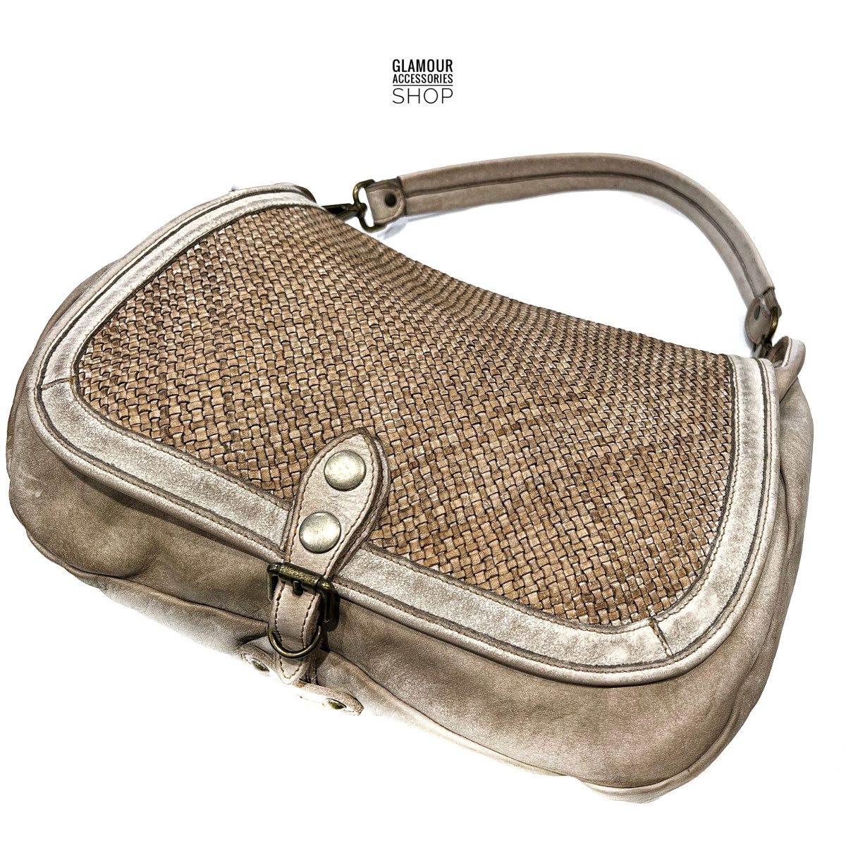 Borsa donna tracolla maxi vera pelle patta intrecciata MADE IN ITALY - immagine 10