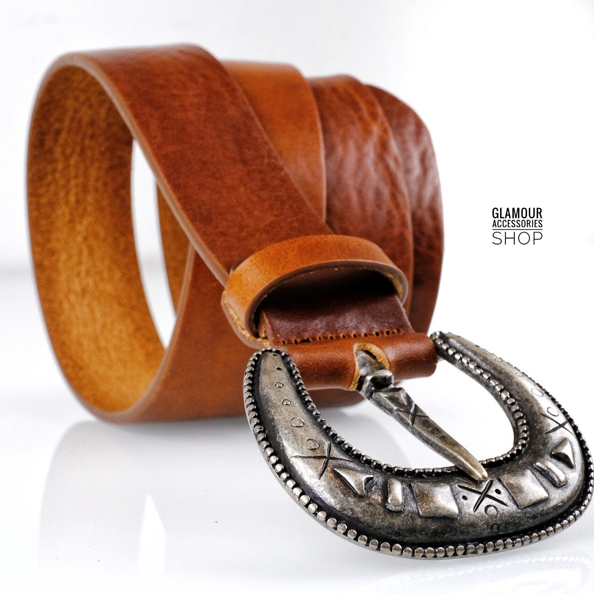 Cintura donna vera pelle western CLOE' con fibia grande made in Italy