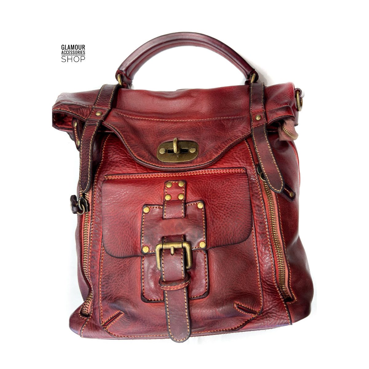 Zaino / borsa  a tracolla retrò vera pelle vintage Made in Italy CHOPPER - immagine 7