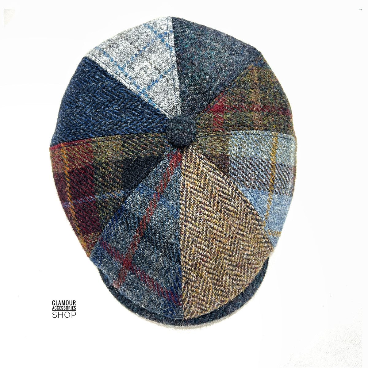 Coppola cappello invernale uomo donna patchwork 8 spicchi Harris Tweed MADE IN ITALY multicolor - immagine 2