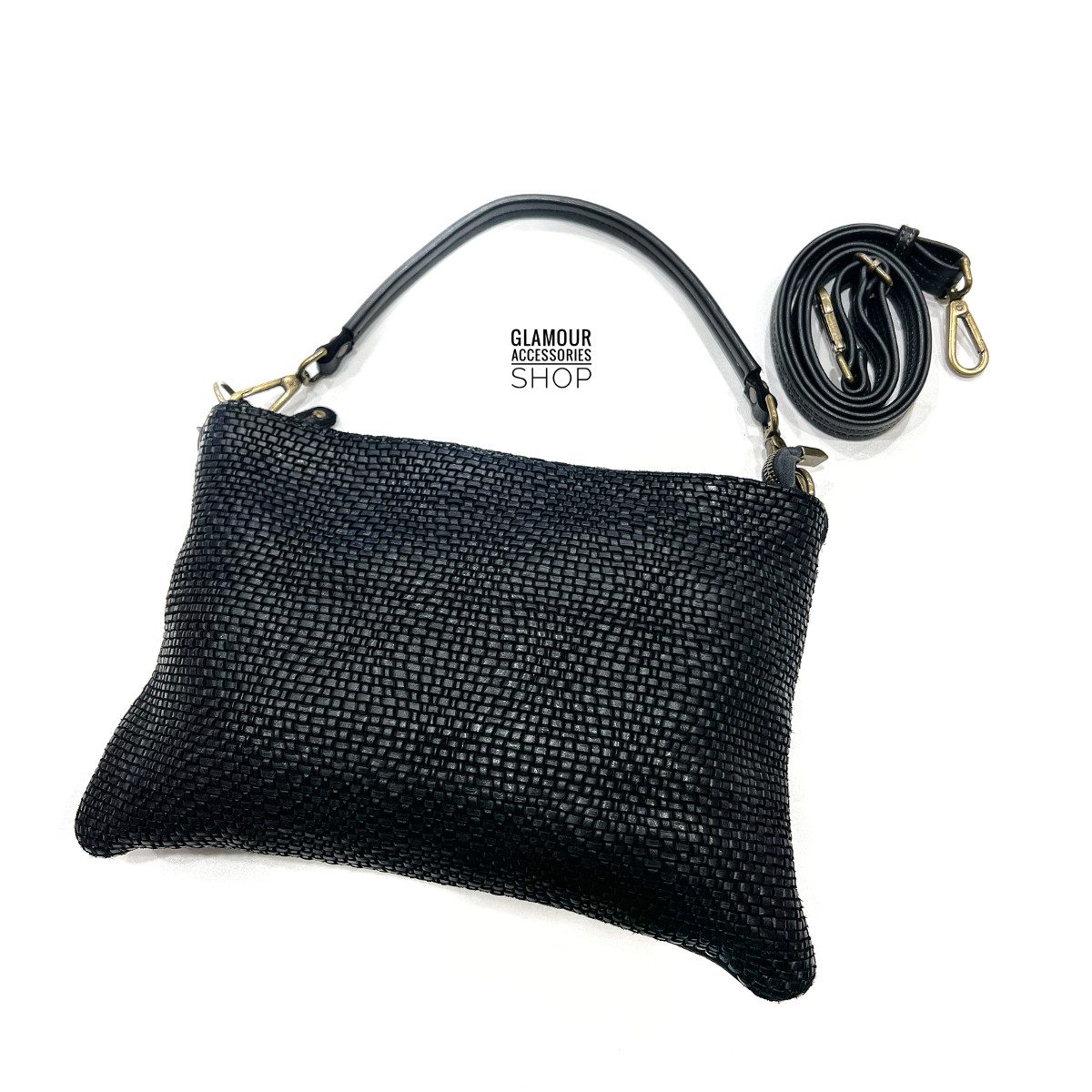 Borsa pouchette donna vera pelle intreccio stretto MADE IN ITALY LUCHY - immagine 2