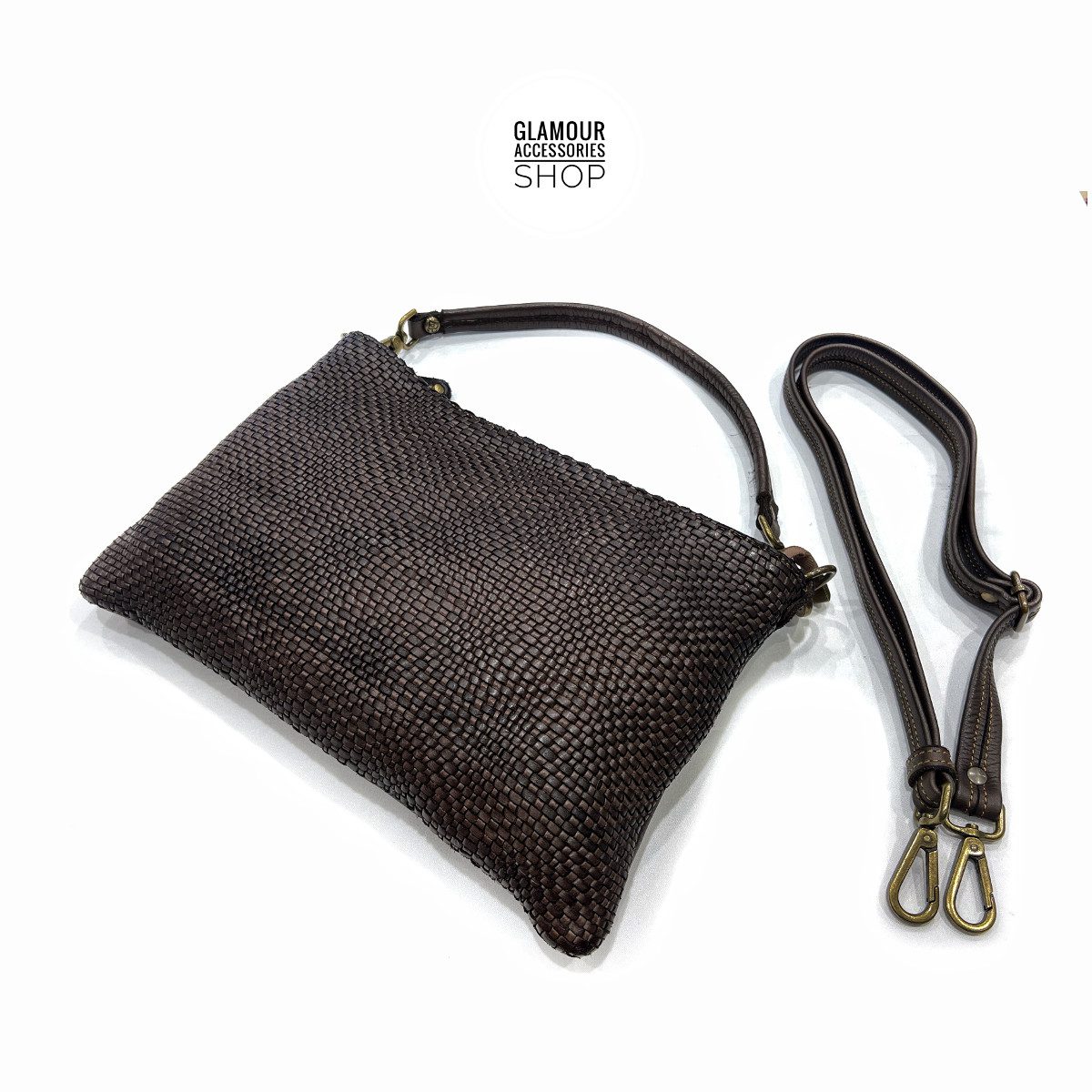 Borsa pouchette donna vera pelle intreccio stretto MADE IN ITALY LUCHY - immagine 5