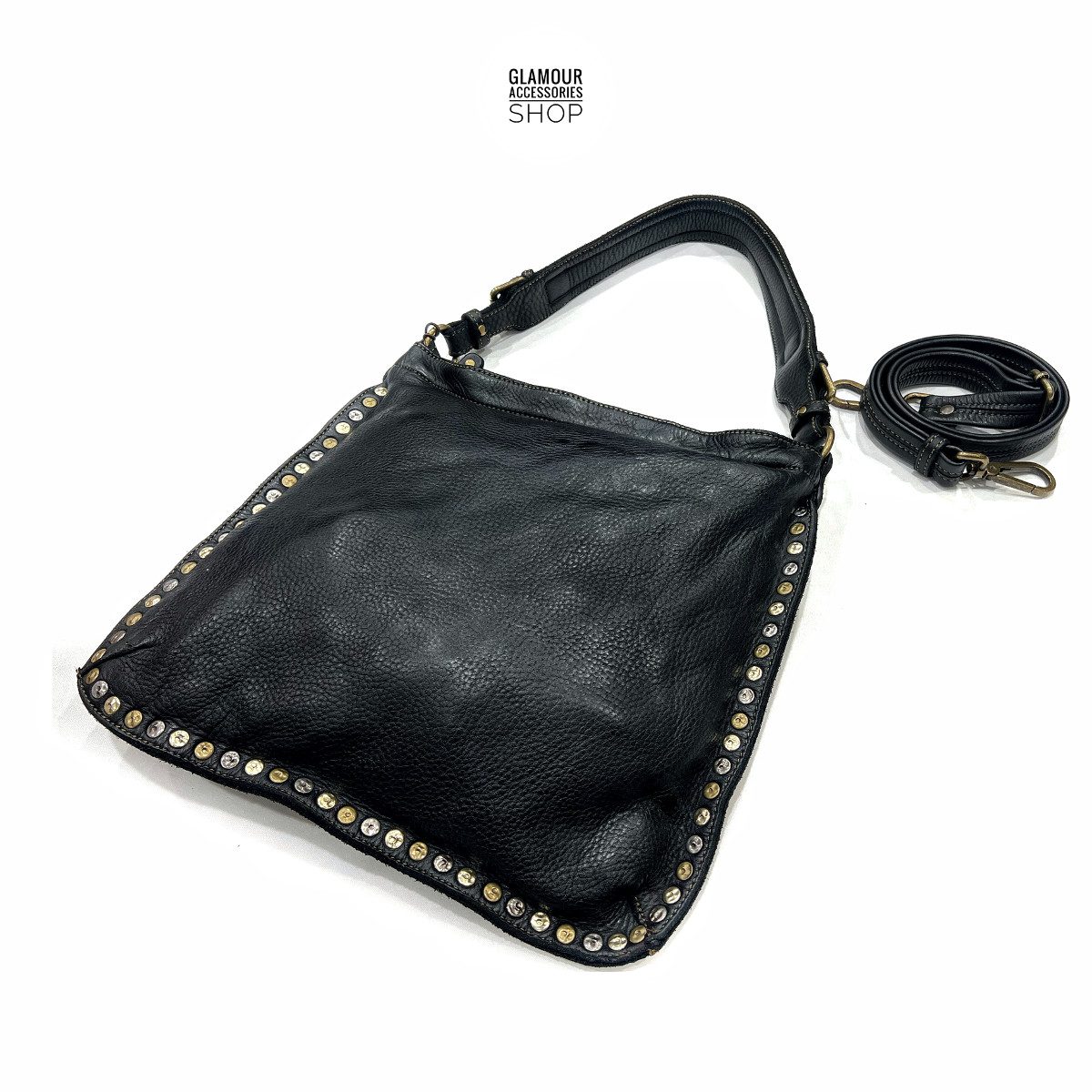 BORSA donna a spalla MADE IN ITALY vera pelle borchiata Lia
