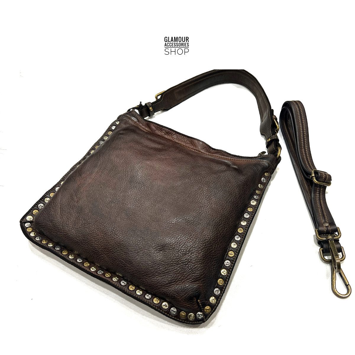 BORSA donna a spalla MADE IN ITALY vera pelle borchiata Lia - immagine 3