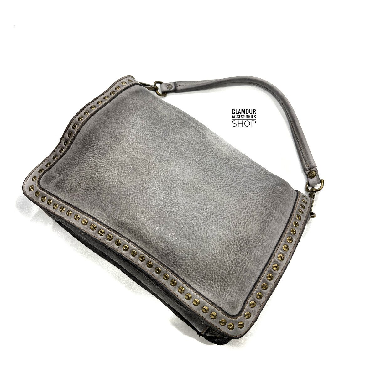 borsa pelle con patta borchiata maxi - immagine 9