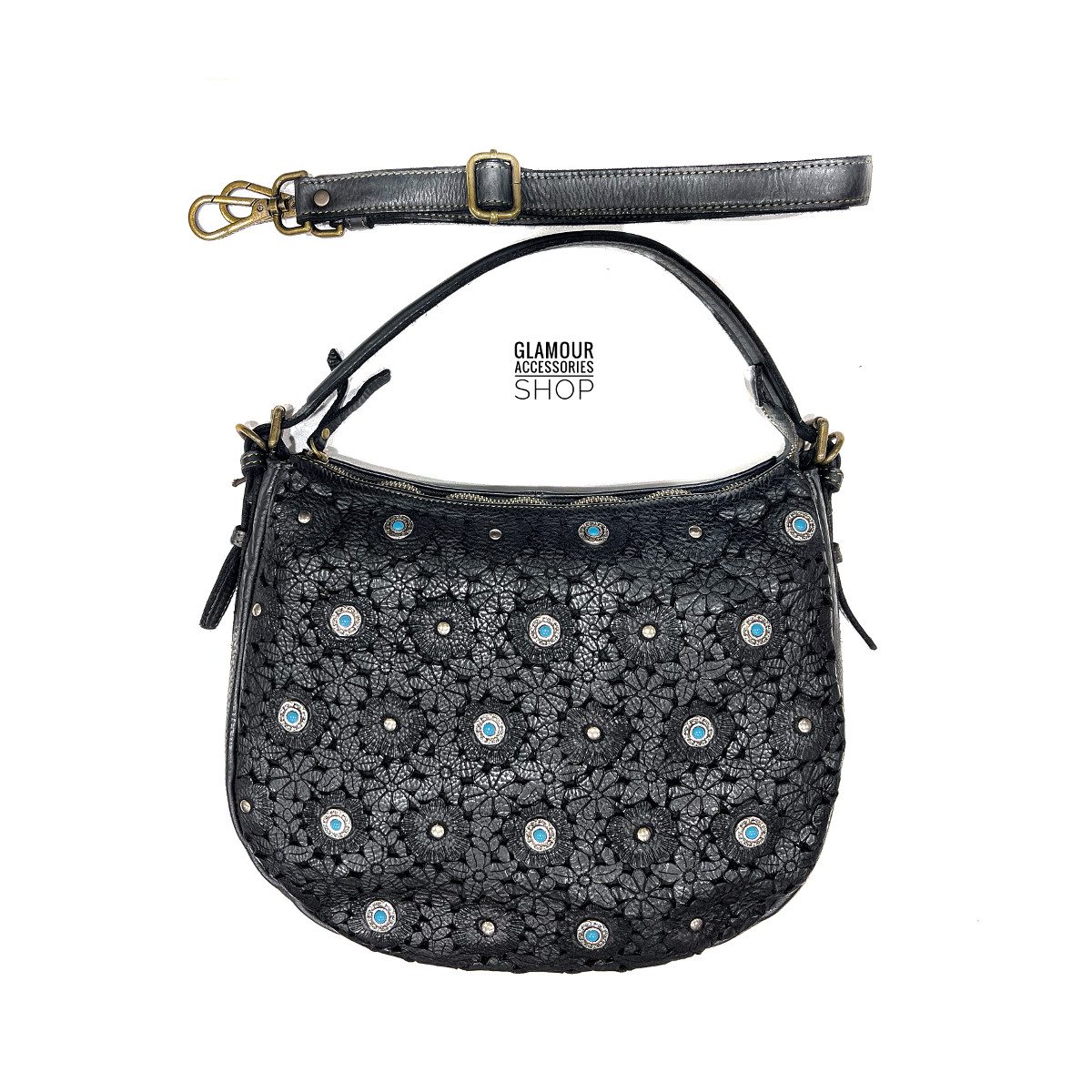 BORSA donna sacca piccola vera pelle lavata laserata borchiata MADE IN ITALY MARGÈ - immagine 3