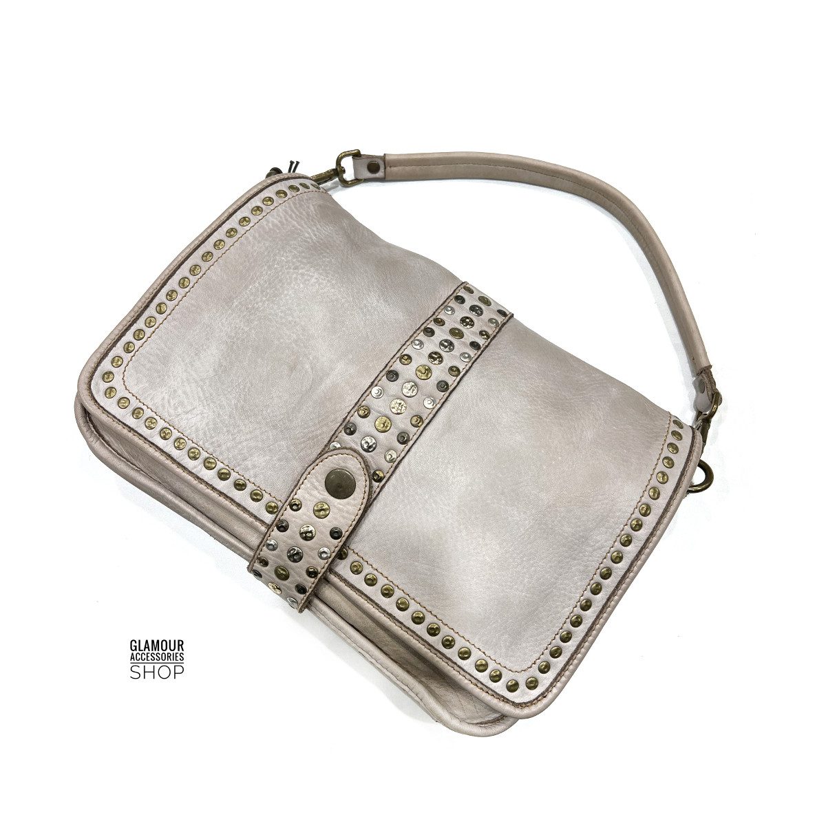 Borsa donna patta borchiata Bayside vera pelle vintage MADE IN ITALY maxi Elody 2 - immagine 14