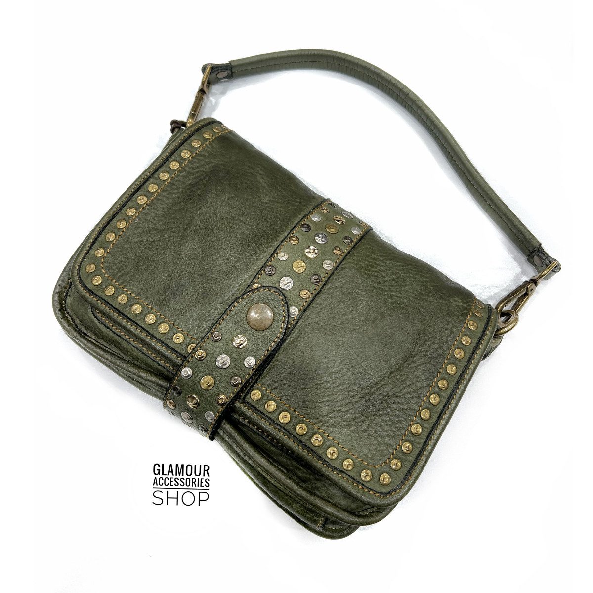 BORSA donna vera pelle MADE IN ITALY piccola patta borchiata Elody 1 - immagine 12