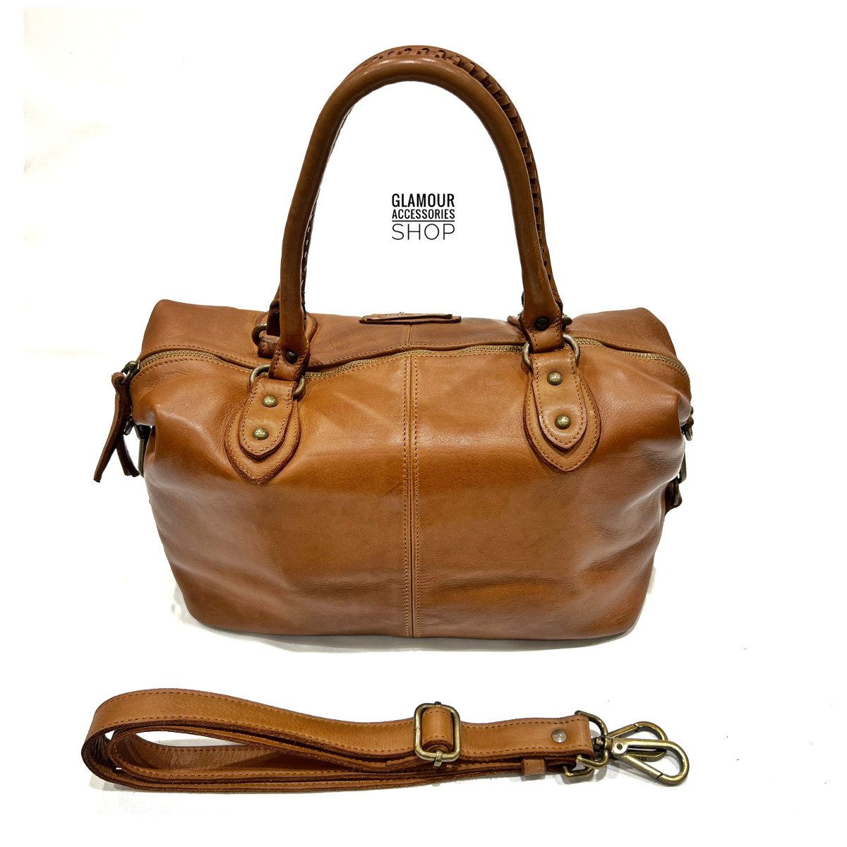 Borsa bauletto donna vera pelle lavata vintage MADE IN ITALY FIXY - immagine 4