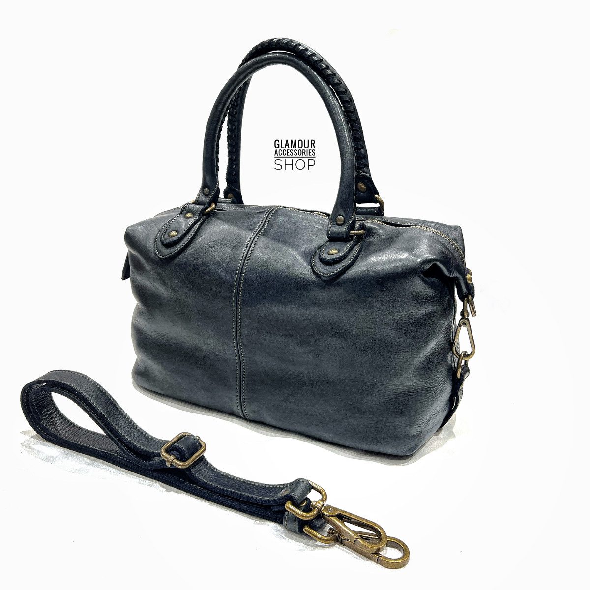 Borsa bauletto donna vera pelle lavata vintage MADE IN ITALY FIXY - immagine 5