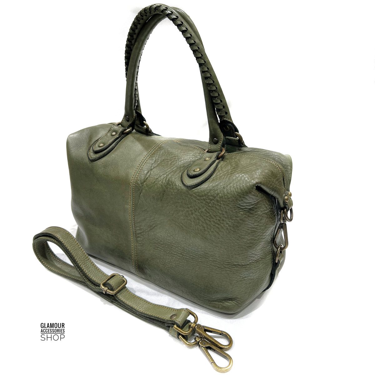 Borsa bauletto donna vera pelle lavata vintage MADE IN ITALY FIXY - immagine 6