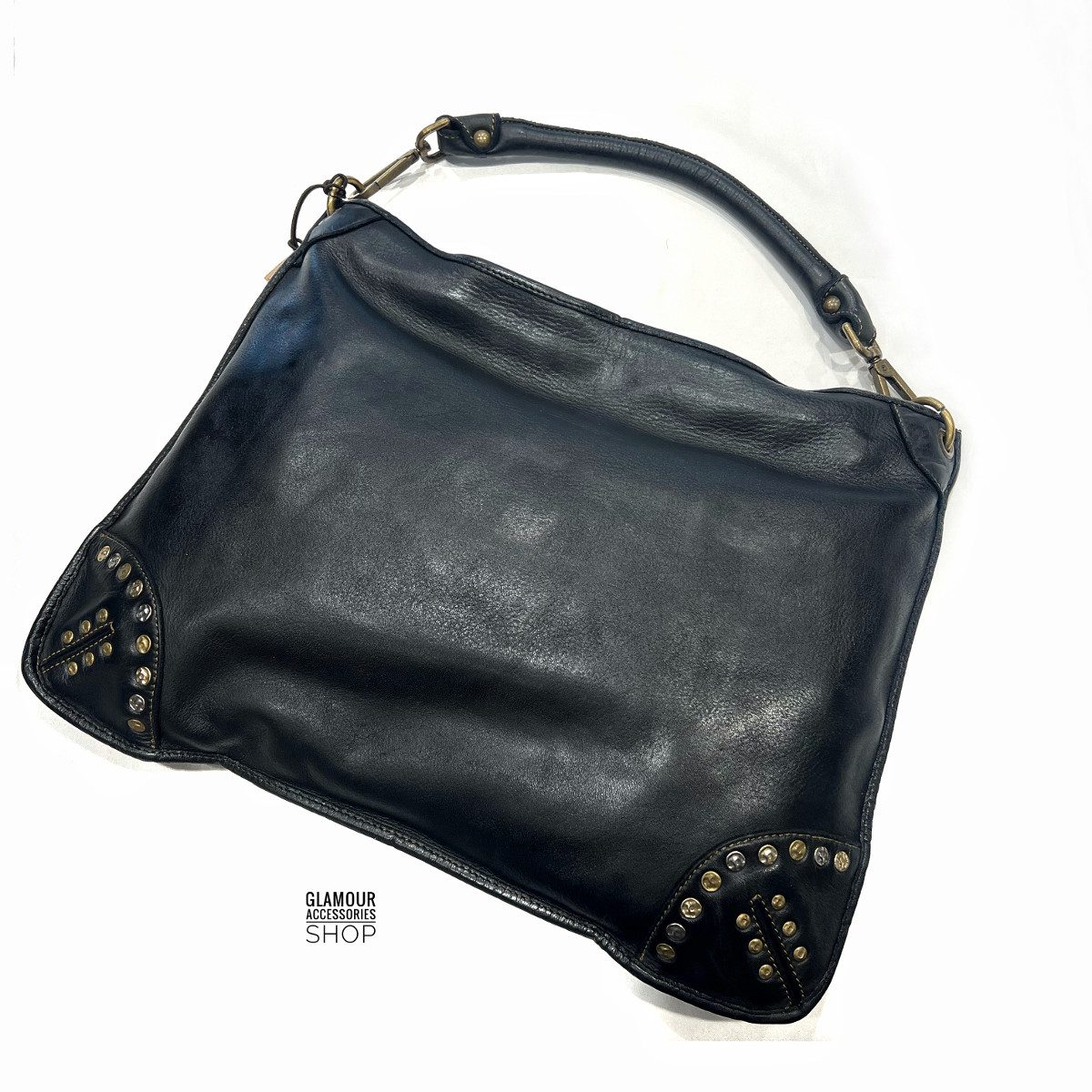 BORSA donna rettangolare vera pelle lavata Bayside borchiata MADE IN ITALY CLEFE - immagine 2
