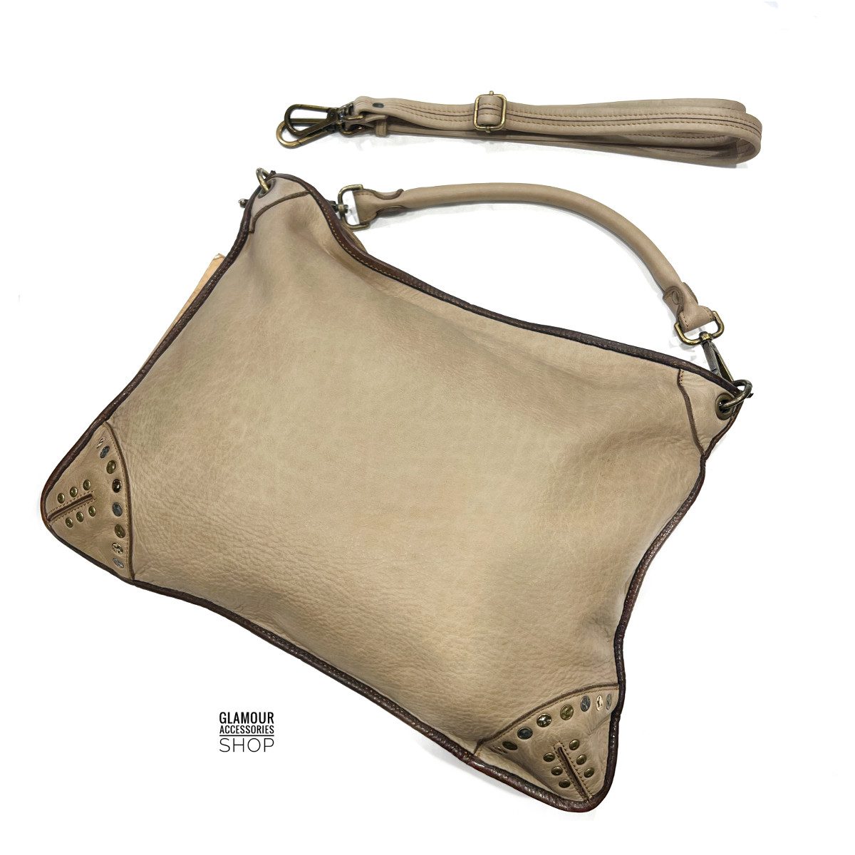 BORSA donna rettangolare vera pelle lavata Bayside borchiata MADE IN ITALY CLEFE - immagine 3