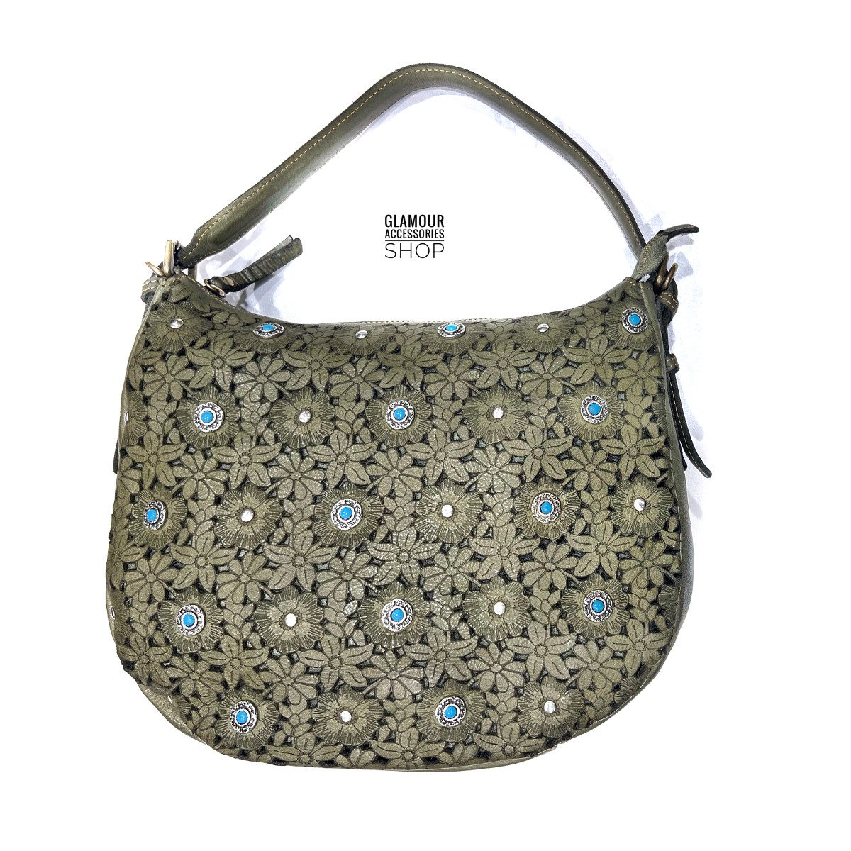 BORSA donna sacca piccola vera pelle lavata laserata borchiata MADE IN ITALY MARGÈ