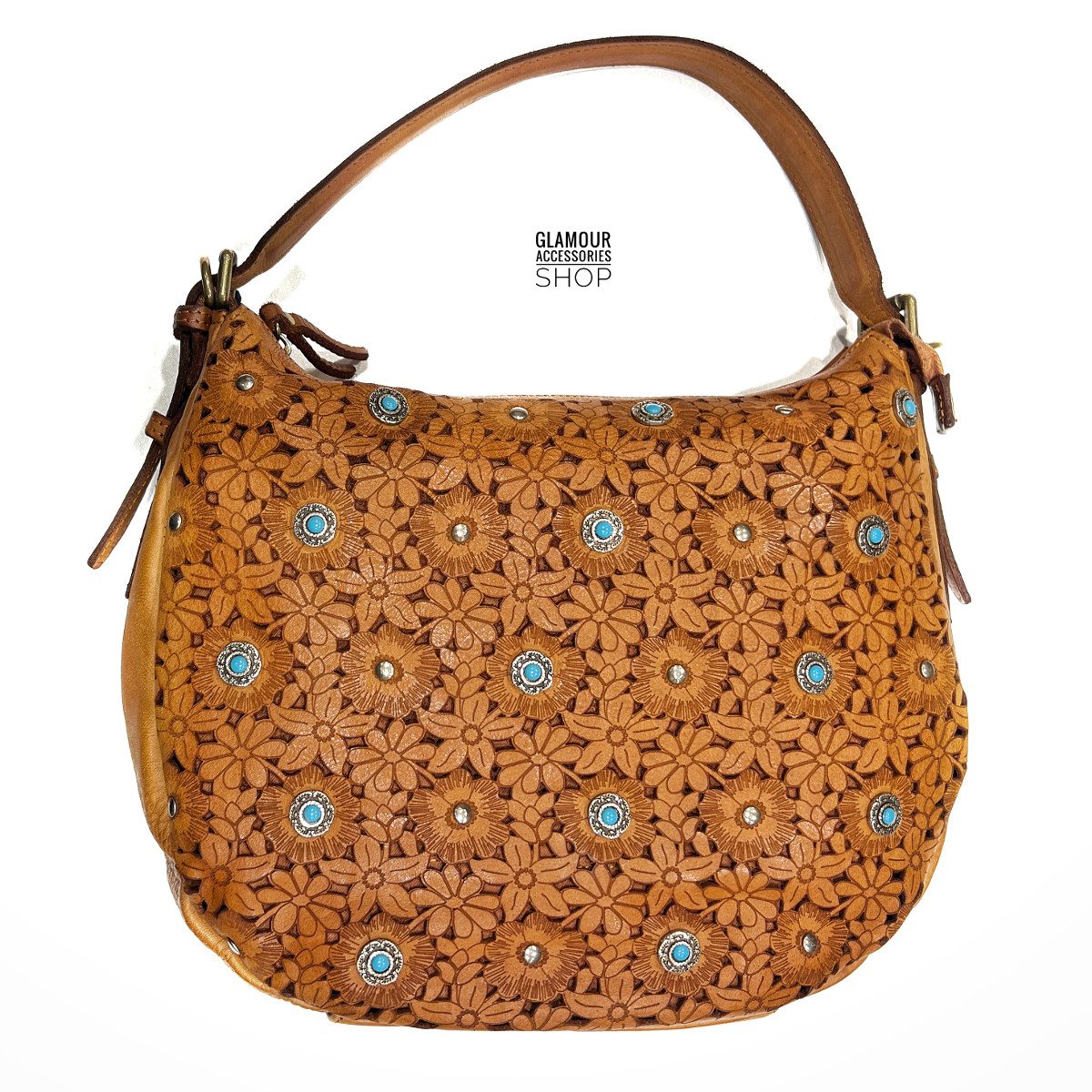 BORSA donna sacca piccola vera pelle lavata laserata borchiata MADE IN ITALY MARGÈ - immagine 5