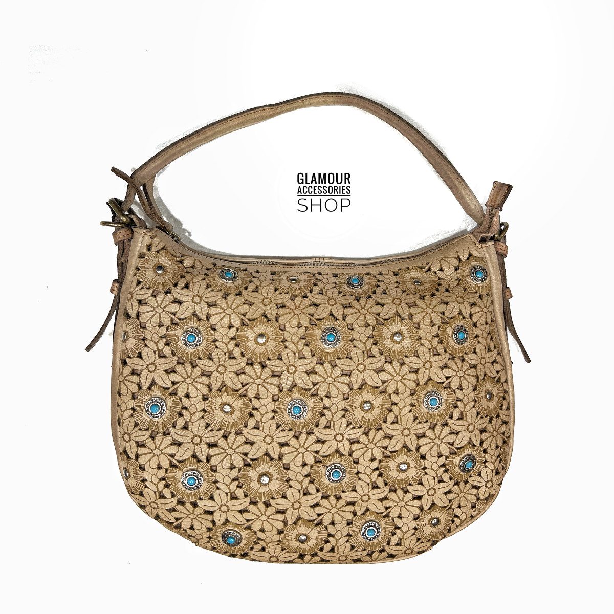 BORSA donna sacca piccola vera pelle lavata laserata borchiata MADE IN ITALY MARGÈ - immagine 6