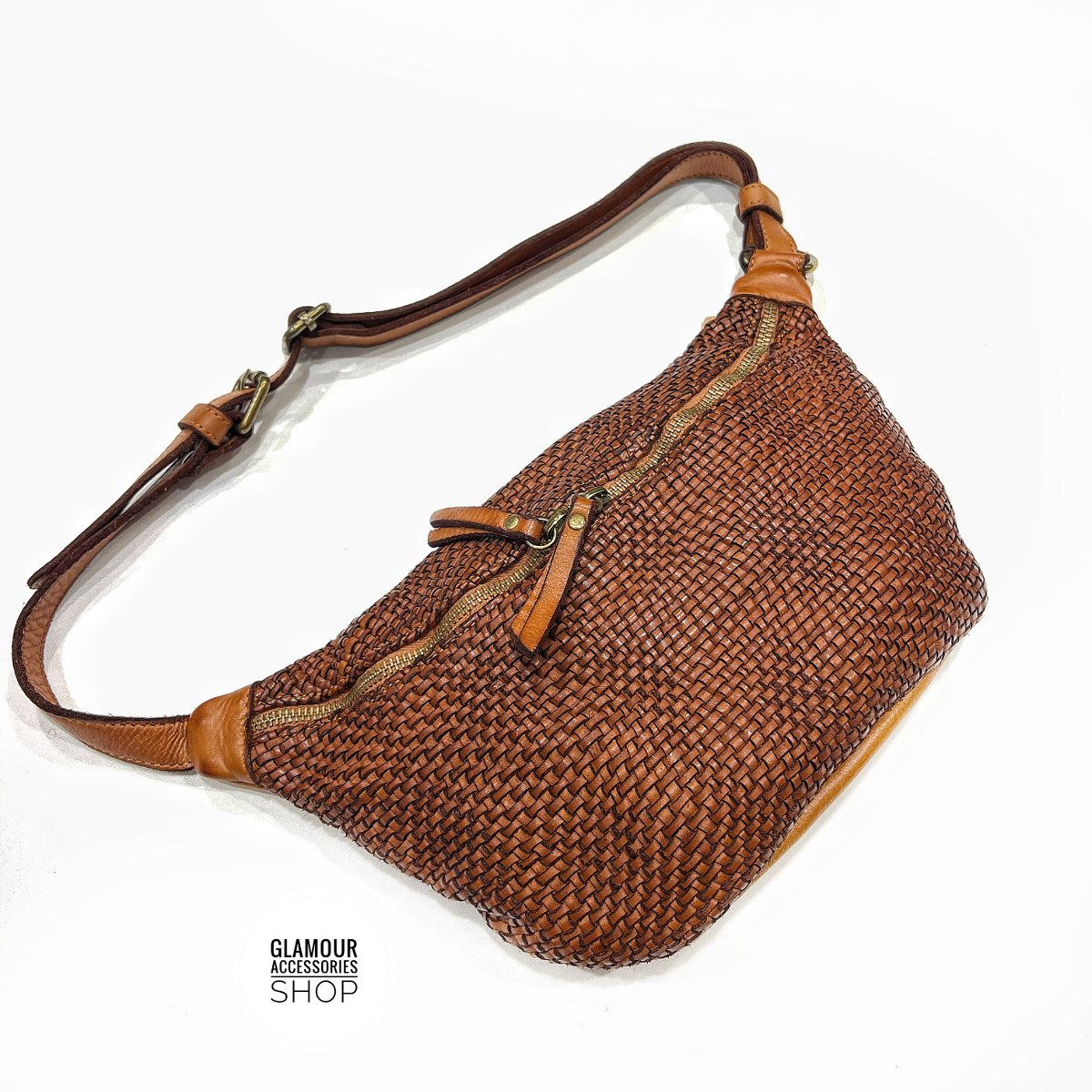 Marsupio donna vera pelle intrecciata lavata vintage MADE IN ITALY italiano HARLEY2