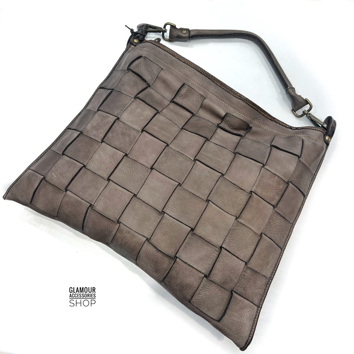 BORSA donna quadrata vera pelle BAYSIDE INTRECCIATA MADE IN ITALY Zoe - immagine 11