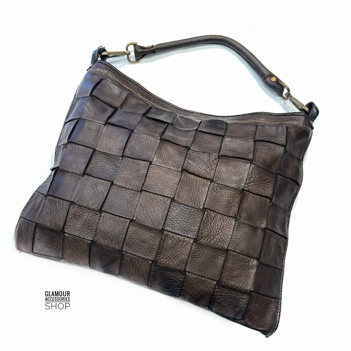 BORSA donna quadrata vera pelle BAYSIDE INTRECCIATA MADE IN ITALY Zoe - immagine 12