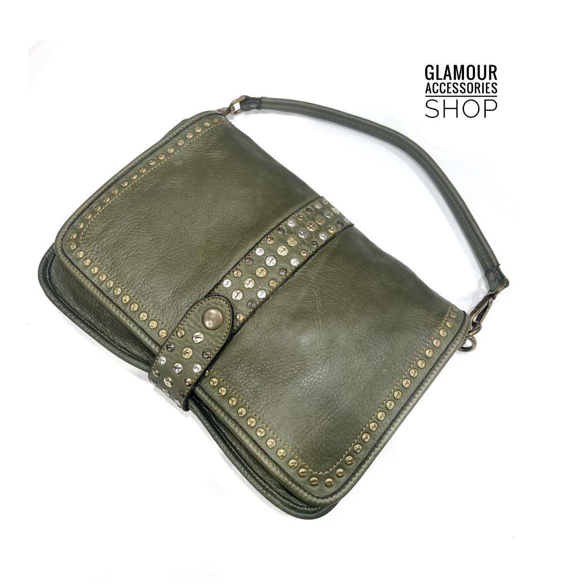 Borsa donna patta borchiata Bayside vera pelle vintage MADE IN ITALY maxi Elody 2 - immagine 16