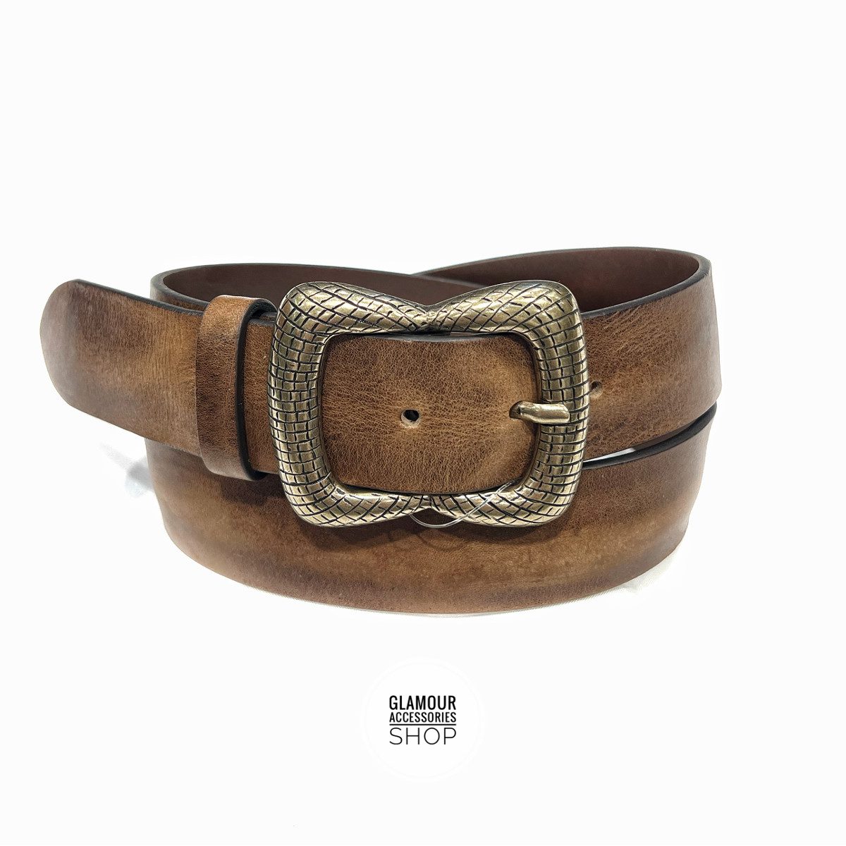 Cintura donna vera pelle vintage fibia rettangolare made in Italy Siria - immagine 4