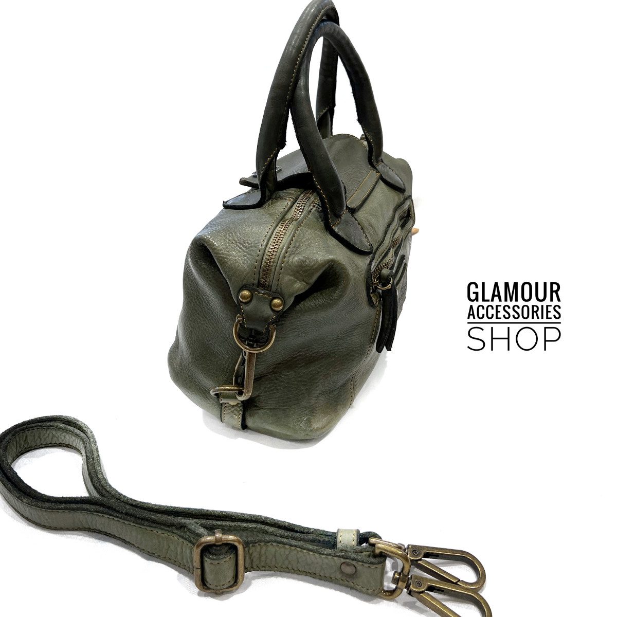 Borsa bauletto piccolo doppio manico donna vera pelle lavata vintage MADE IN ITALY Luxy - immagine 4