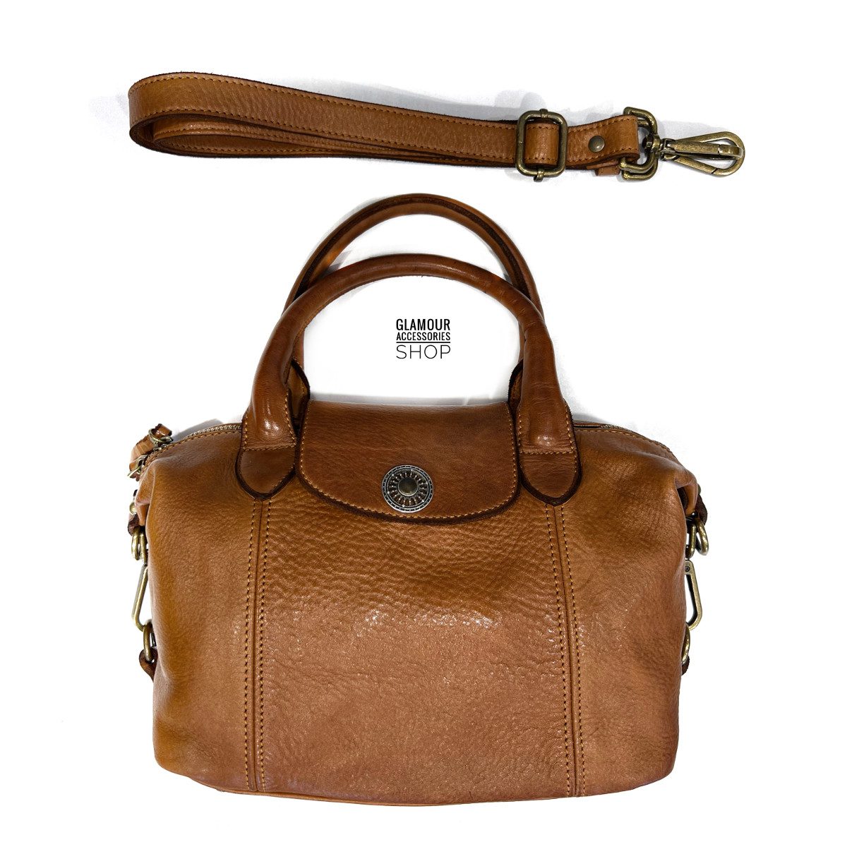 Borsa bauletto piccolo doppio manico donna vera pelle lavata vintage MADE IN ITALY Luxy - immagine 7