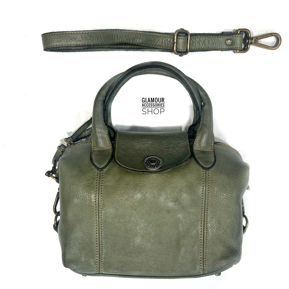 Borsa bauletto piccolo doppio manico donna vera pelle lavata vintage MADE IN ITALY Luxy - immagine 5