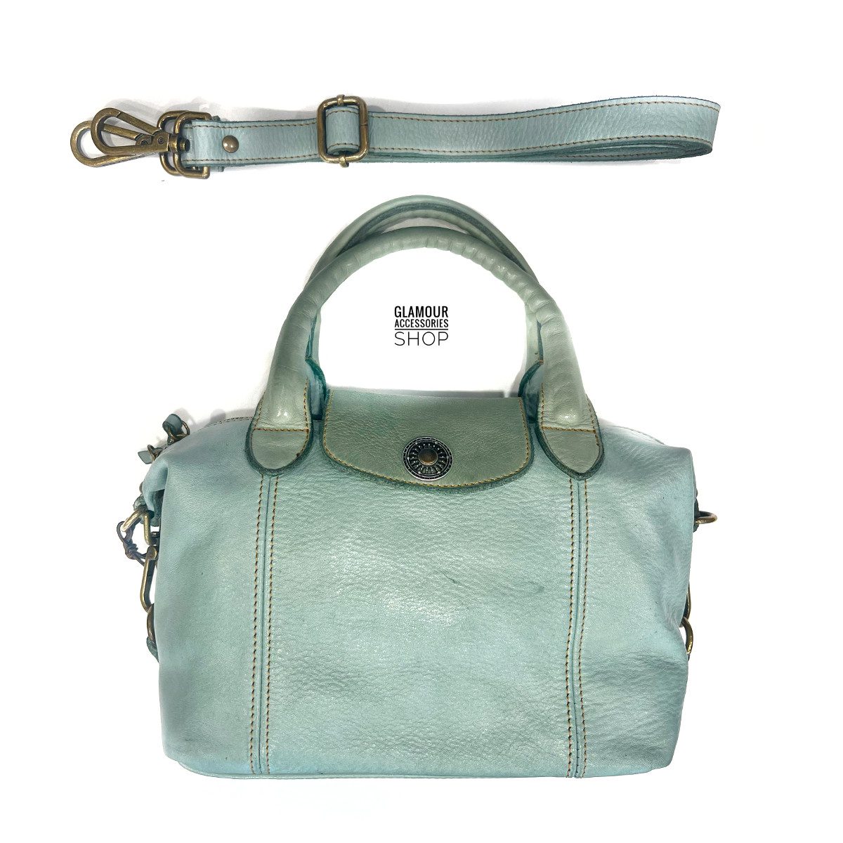 Borsa bauletto piccolo doppio manico donna vera pelle lavata vintage MADE IN ITALY Luxy - immagine 6