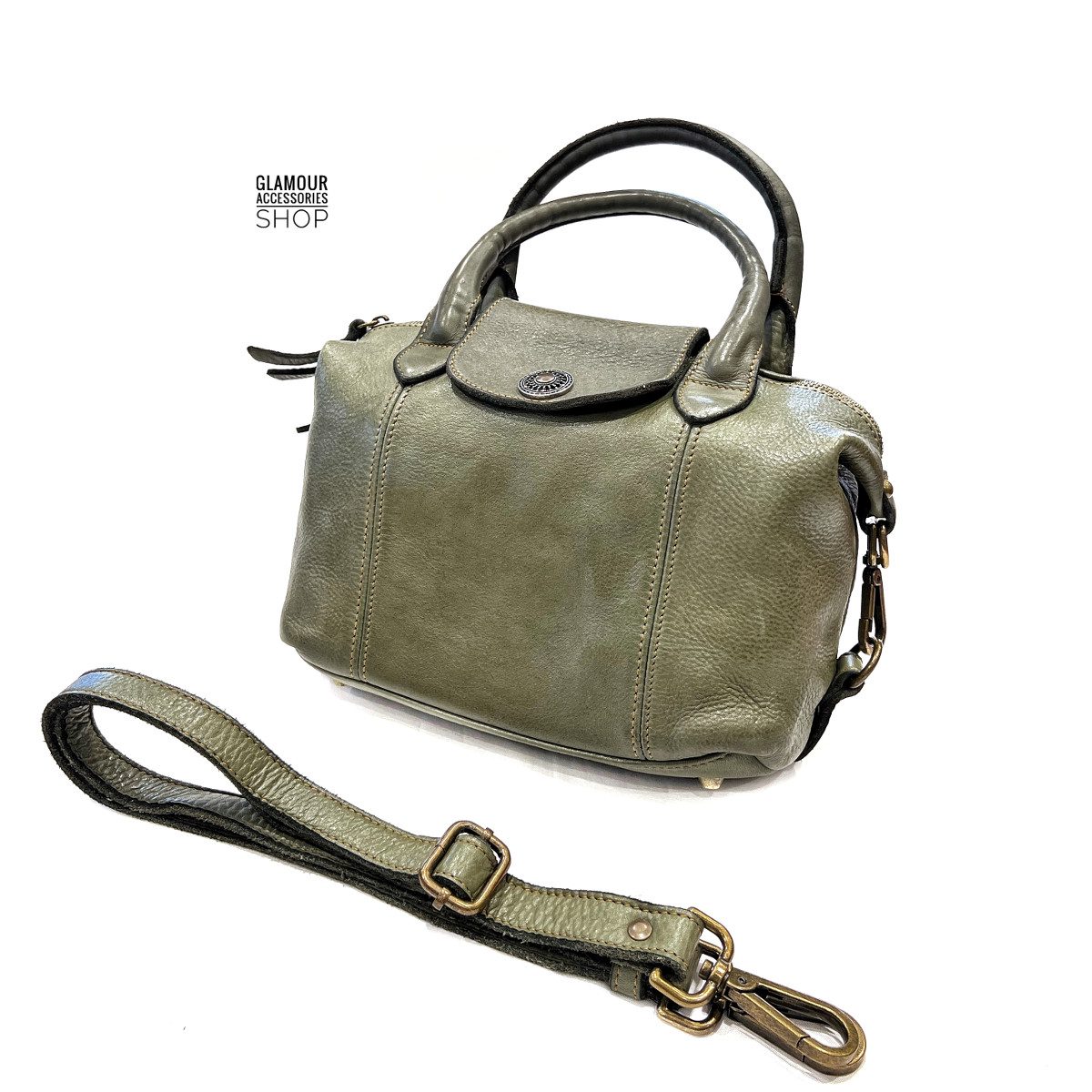 Borsa bauletto piccolo doppio manico donna vera pelle lavata vintage MADE IN ITALY Luxy