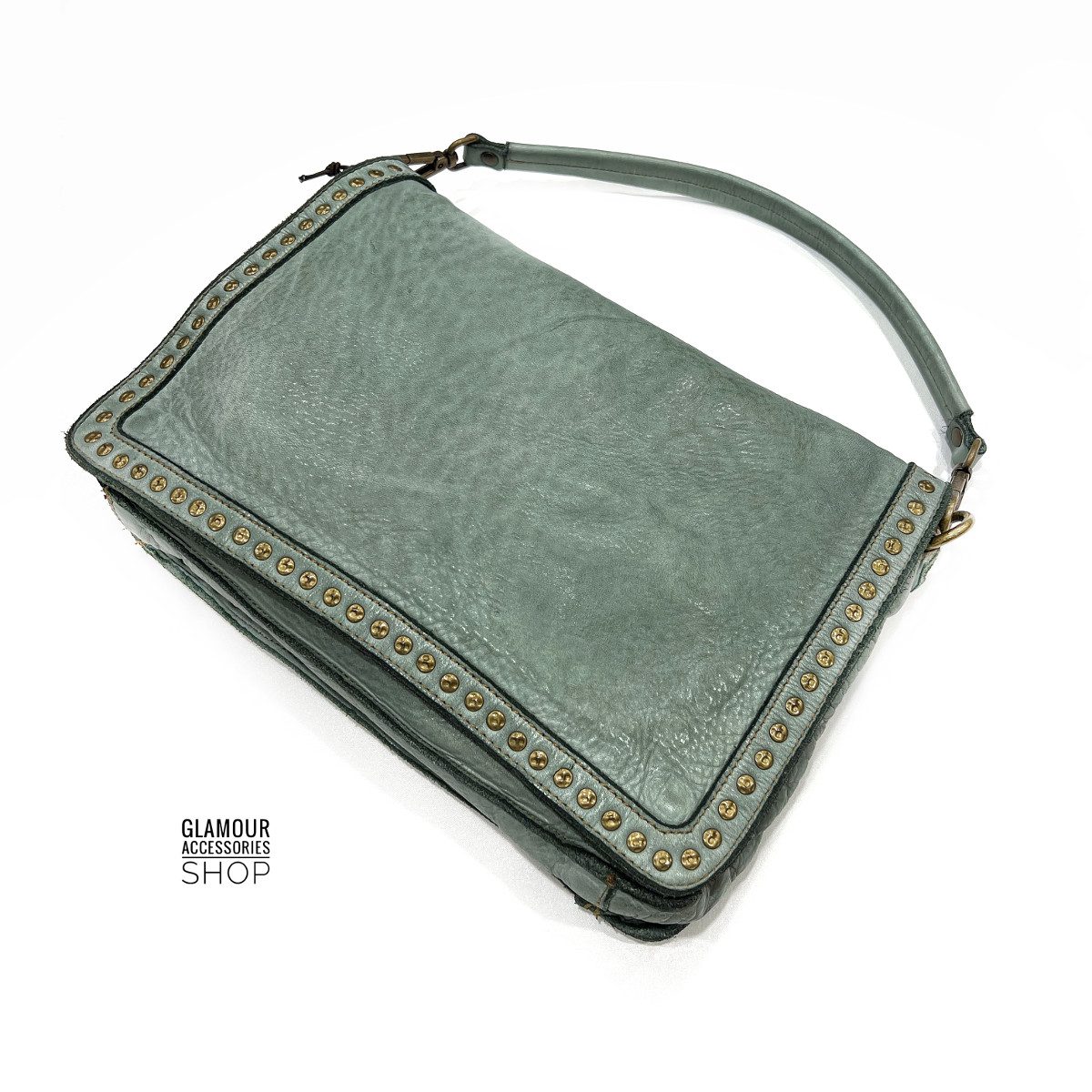 borsa pelle con patta borchiata maxi - immagine 10