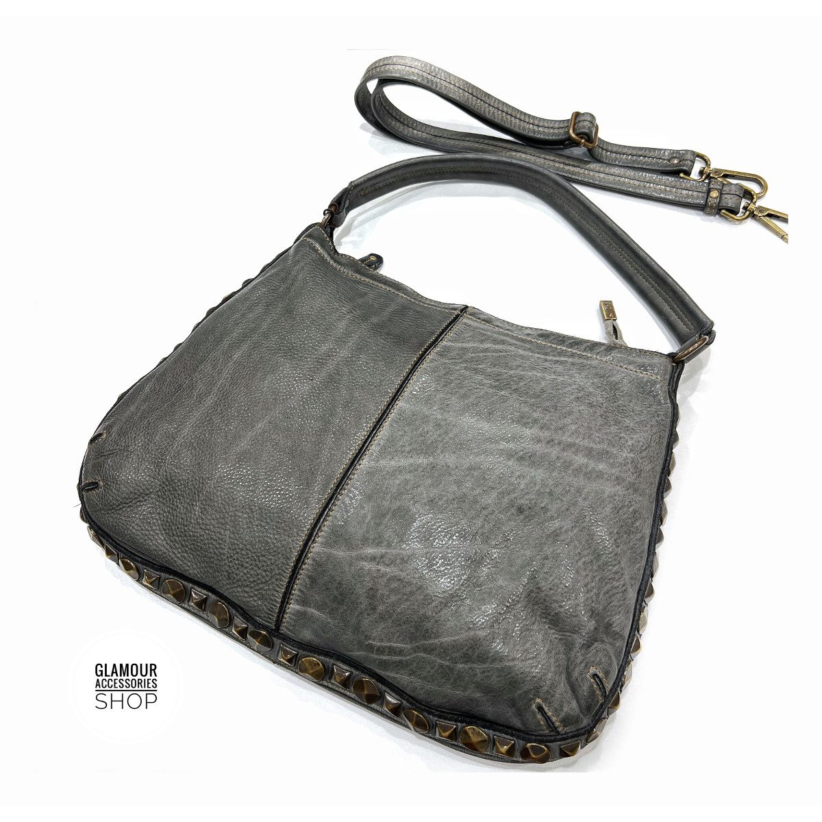 BORSA donna sacca borchiata vera pelle lavata vintage MADE IN ITALY - Zuma - immagine 8