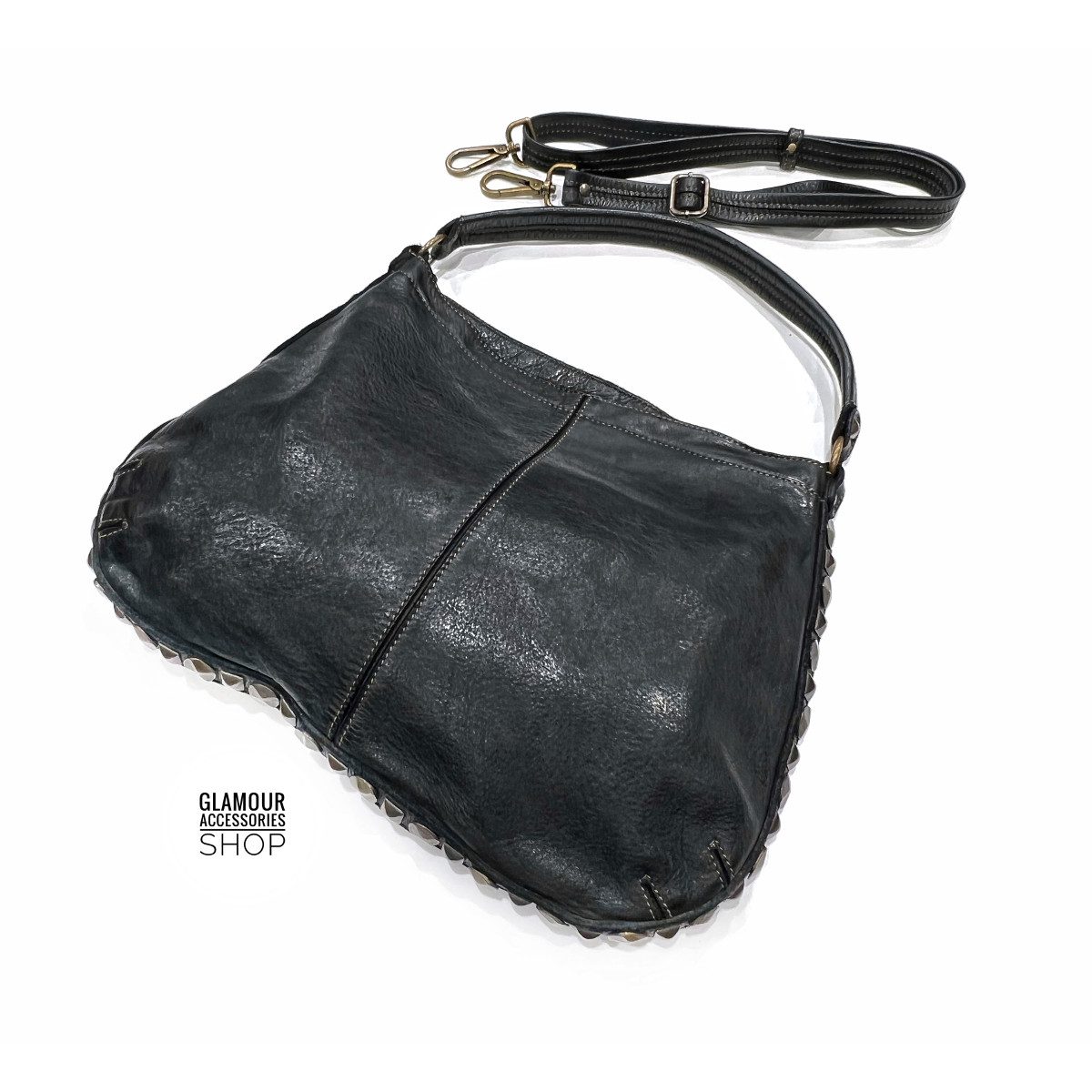 BORSA donna sacca borchiata vera pelle lavata vintage MADE IN ITALY - Zuma - immagine 9